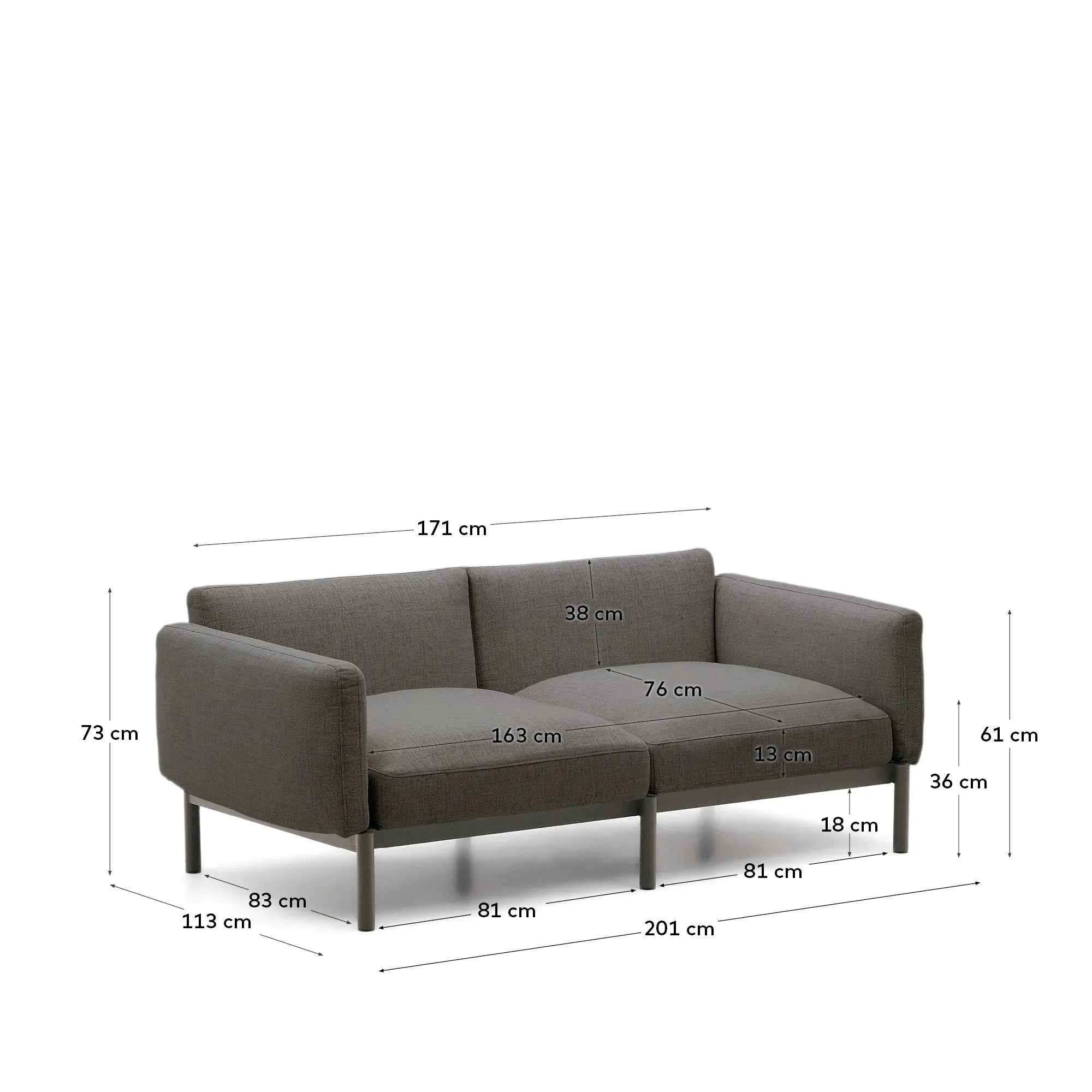 Elegantes, modulares 2-Sitzer-Sofa aus grauem Aluminium, ideal für stilvolle und flexible Outdoor-Gestaltung.