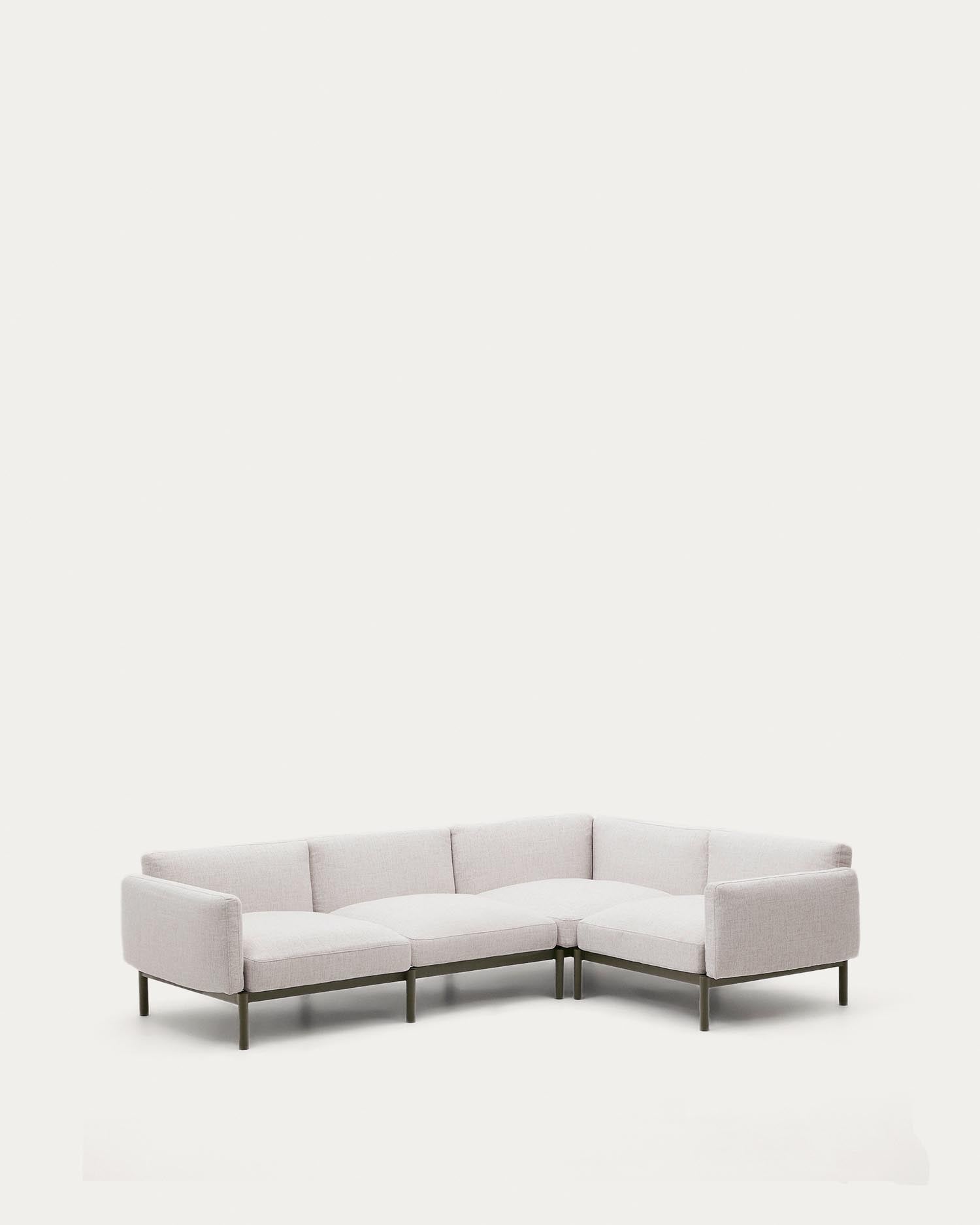 Modulares 5-Sitzer-Ecksofa für Outdoor Sorells beige Polsterung und Aluminium in Grün 276x in Beige präsentiert im Onlineshop von KAQTU Design AG. Lounge Sofa ist von Kave Home