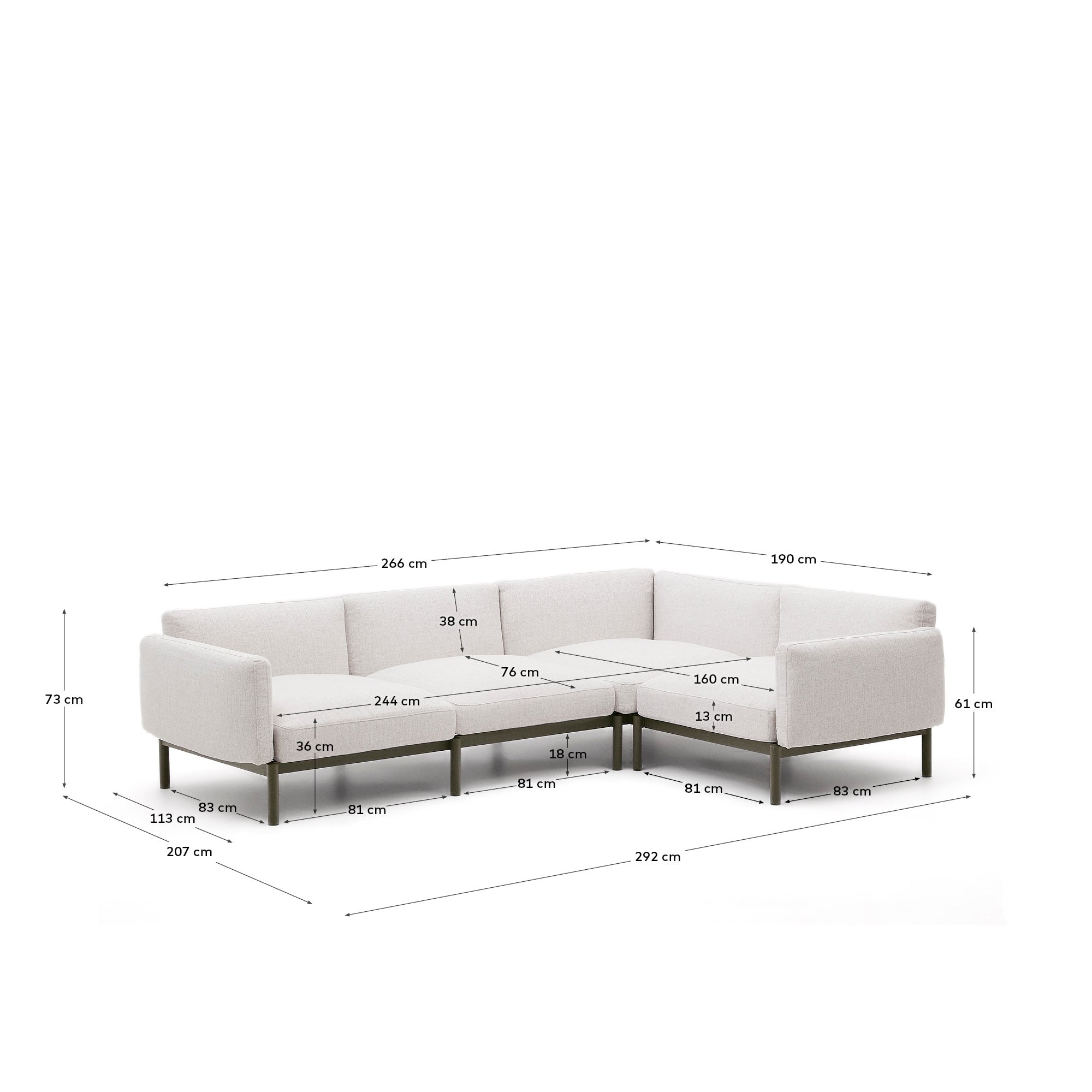 Modulares 5-Sitzer-Ecksofa für Outdoor Sorells beige Polsterung und Aluminium in Grün 276x in Beige präsentiert im Onlineshop von KAQTU Design AG. Lounge Sofa ist von Kave Home