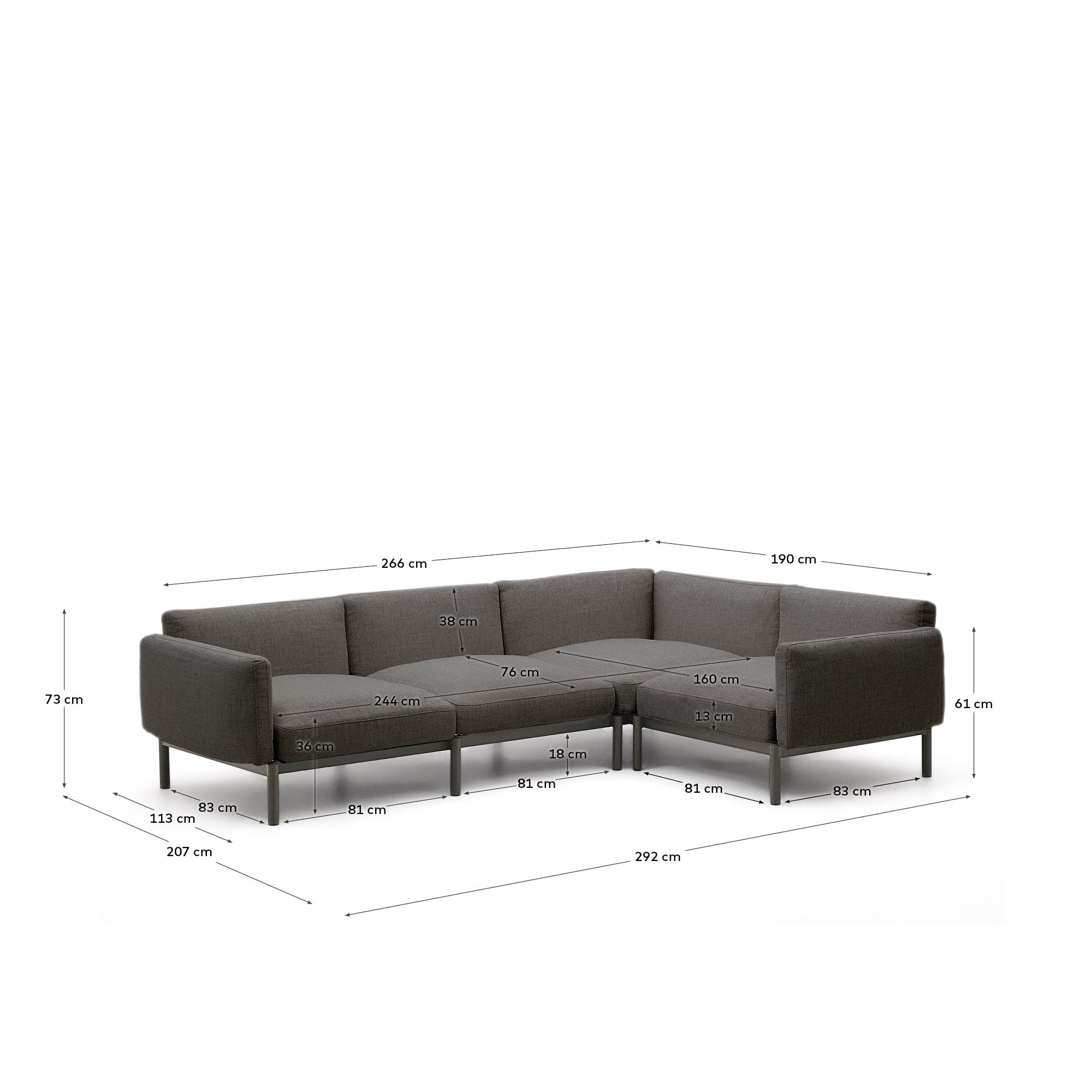 Modulares 5-Sitzer-Ecksofa für Outdoor Sorells Polsterung und Aluminium in Grau 276x191,5c in Graphit präsentiert im Onlineshop von KAQTU Design AG. Lounge Sofa ist von Kave Home