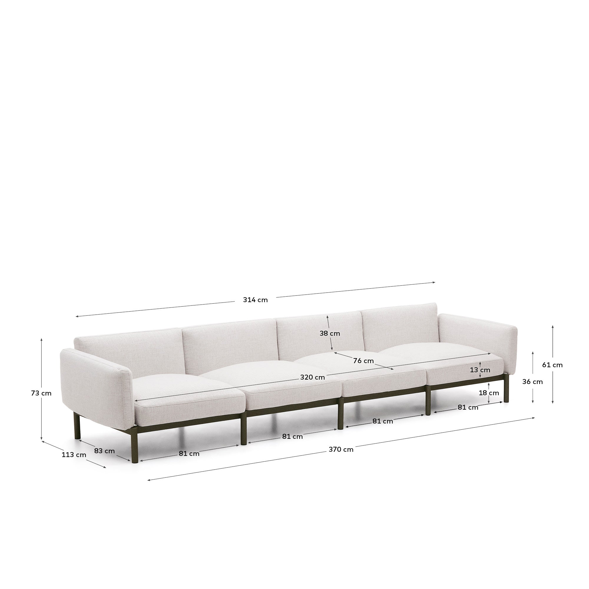 Modulares 4-Sitzer-Sofa für den Außenbereich Sorells aus Aluminium in grüner Ausführung 31 in Ecru präsentiert im Onlineshop von KAQTU Design AG. Lounge Sofa ist von Kave Home