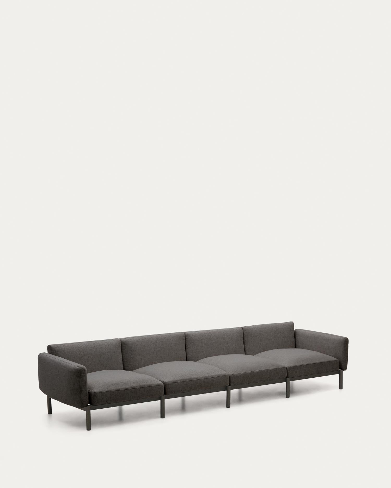 Elegantes, modulares 4-Sitzer-Sofa aus grauem Aluminium, ideal für flexible, stilvolle Außenbereiche.