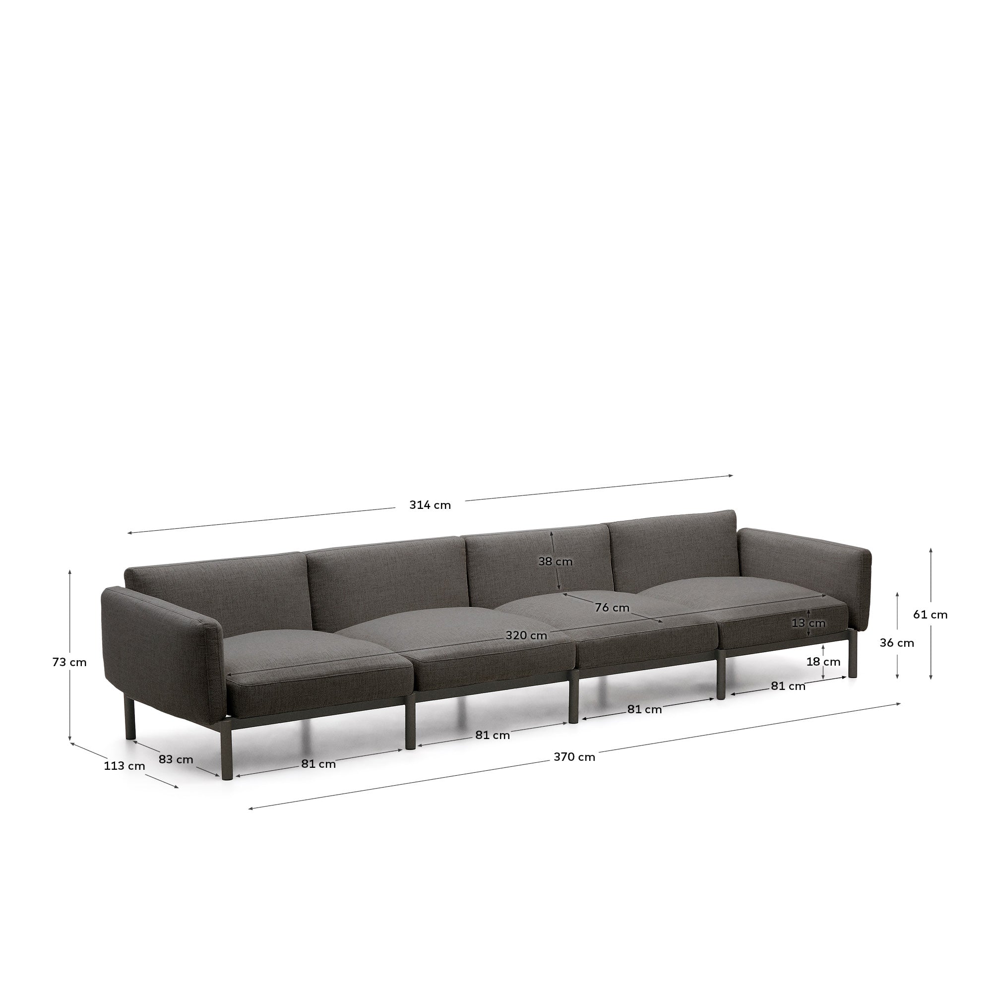 Modulares 4-Sitzer-Sofa für den Außenbereich Sorells aus Aluminium in grauer Ausführung 31 in Graphit präsentiert im Onlineshop von KAQTU Design AG. Lounge Sofa ist von Kave Home