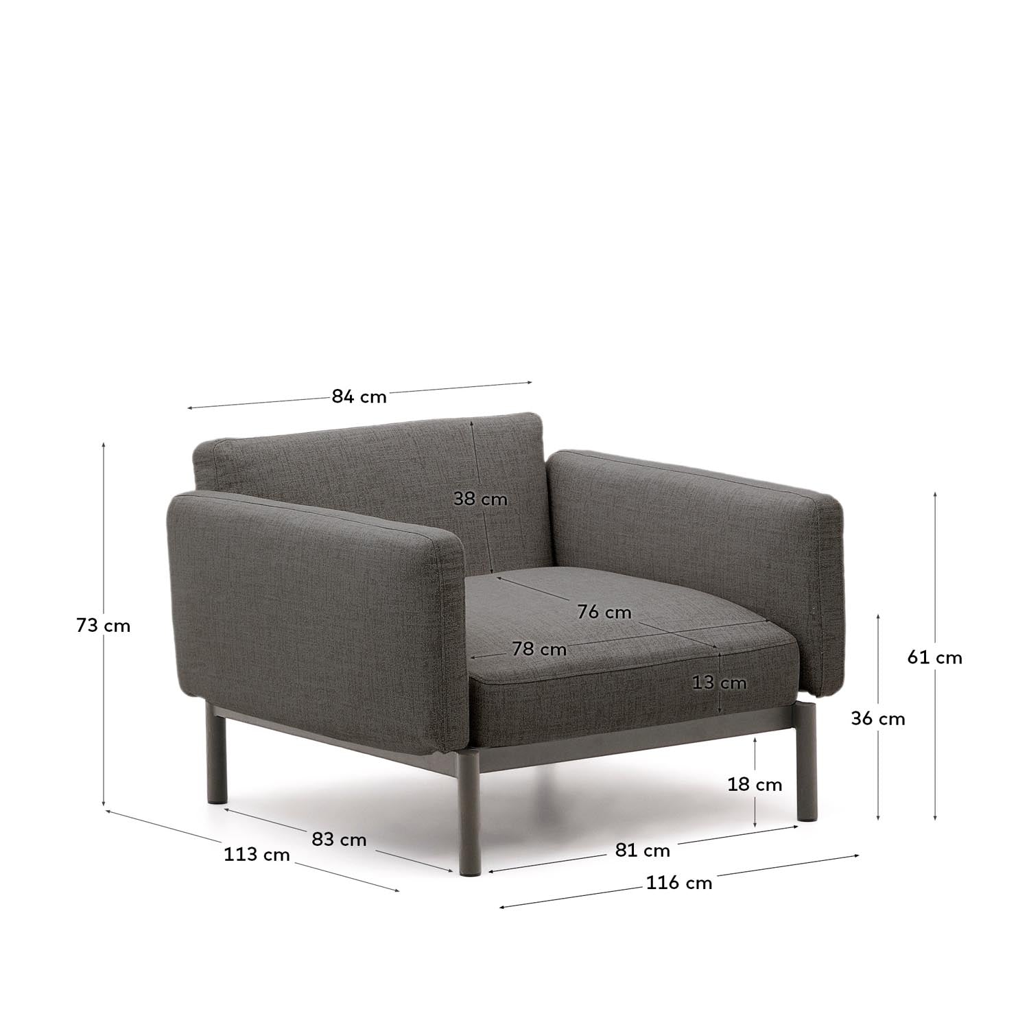 Modularer Outdoor-Sessel Sorells aus Aluminium in grauer Ausführung in Graphit präsentiert im Onlineshop von KAQTU Design AG. Outdoor-Sessel ist von Kave Home