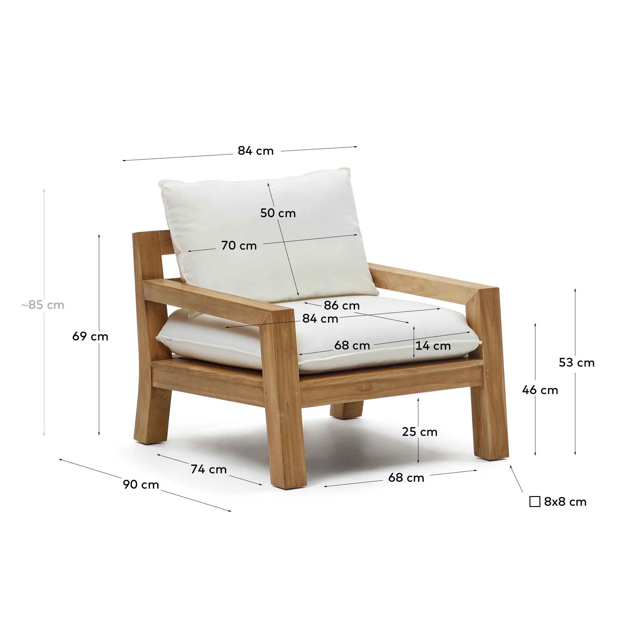 Forcanera Sessel aus massivem Teakholz in Weiß präsentiert im Onlineshop von KAQTU Design AG. Outdoor-Sessel ist von Kave Home