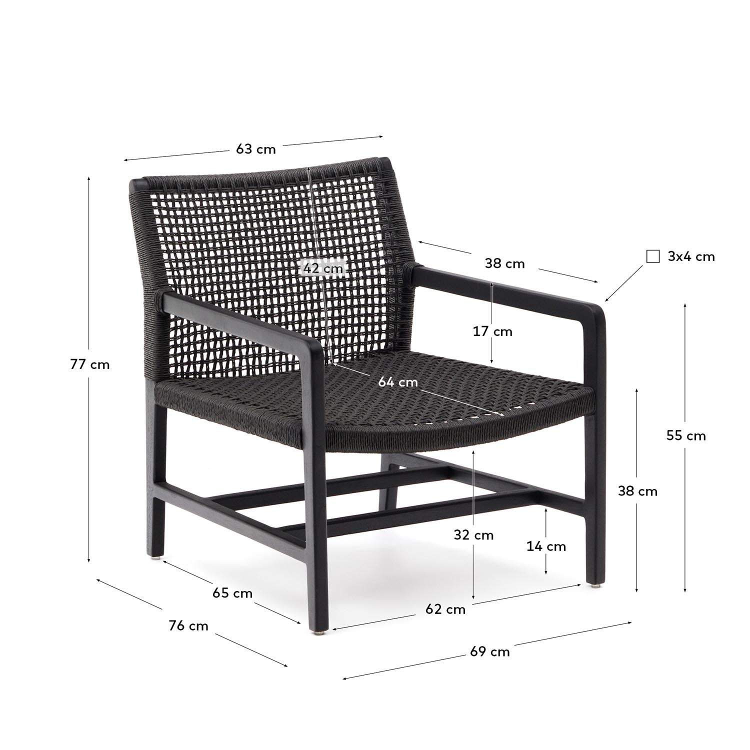 Sabolla Sessel aus massivem Teakholz mit schwarzem Finish in Schwarz präsentiert im Onlineshop von KAQTU Design AG. Outdoor-Sessel ist von Kave Home