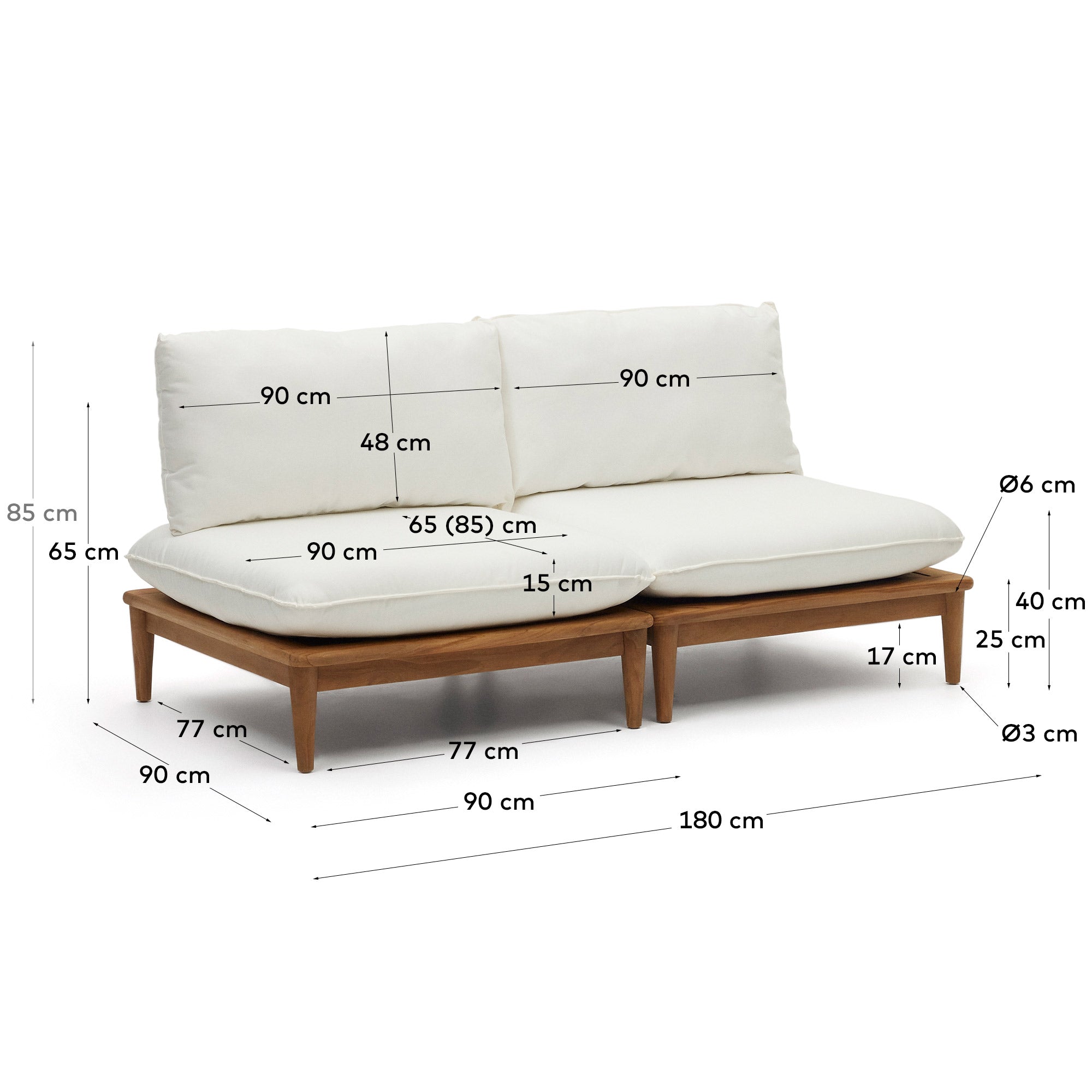 Portitxol Set aus 2 modularen Sesseln aus massivem Teakholz in Weiß präsentiert im Onlineshop von KAQTU Design AG. Outdoor-Sessel ist von Kave Home