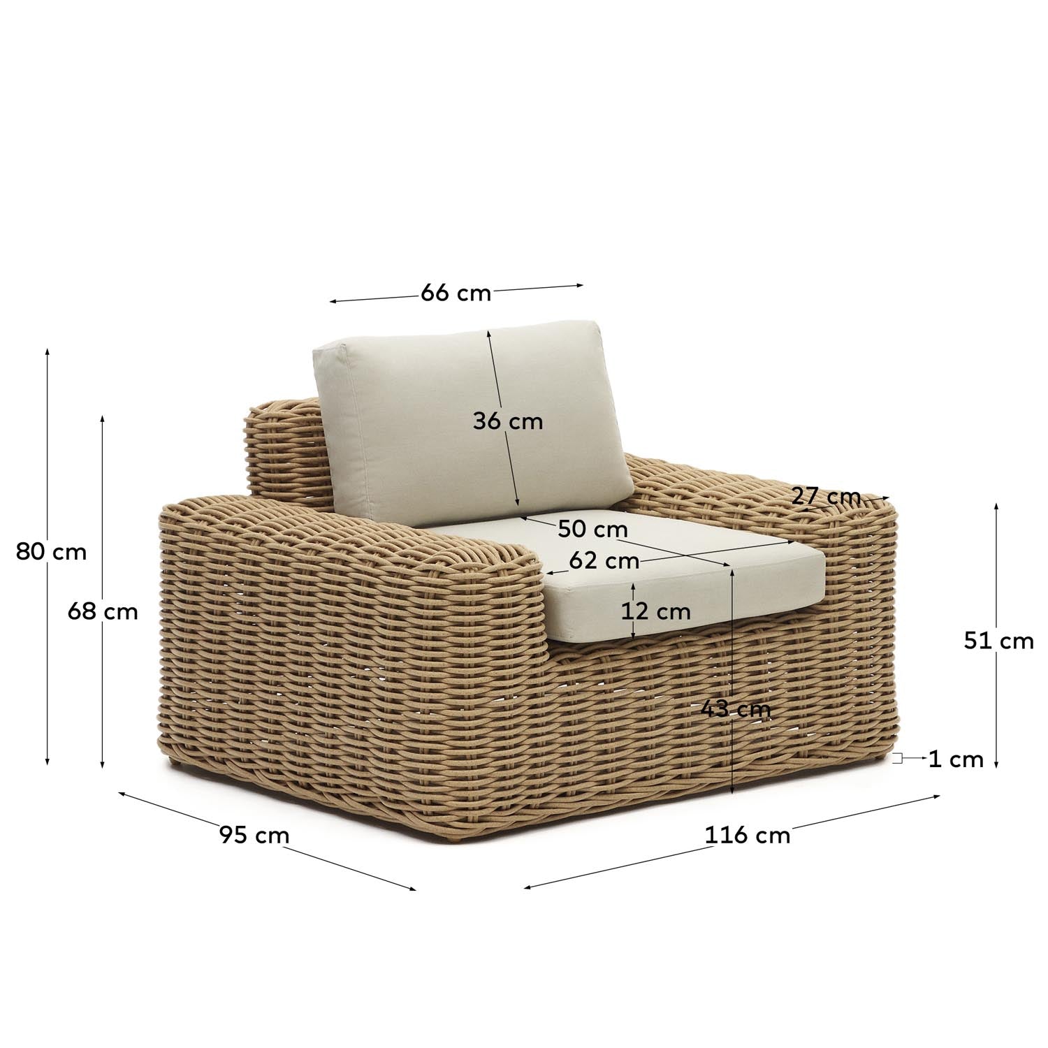 Portlligat Gartensessel aus Kunstrattan mit natürlichem Finish in Beige präsentiert im Onlineshop von KAQTU Design AG. Outdoor-Sessel ist von Kave Home