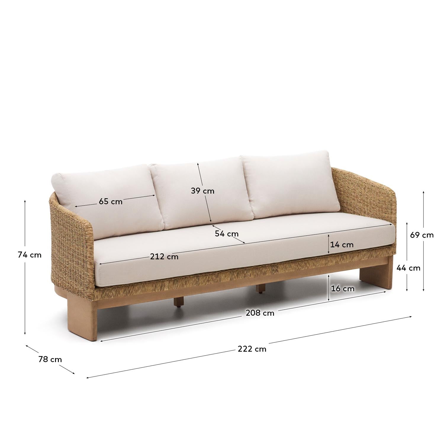 Xoriguer 3-Sitzer-Sofa aus synthetischem Rattan und massivem Eukalyptusholz FSC 100% 223 c in Mehrfarbig präsentiert im Onlineshop von KAQTU Design AG. Lounge Sofa ist von Kave Home