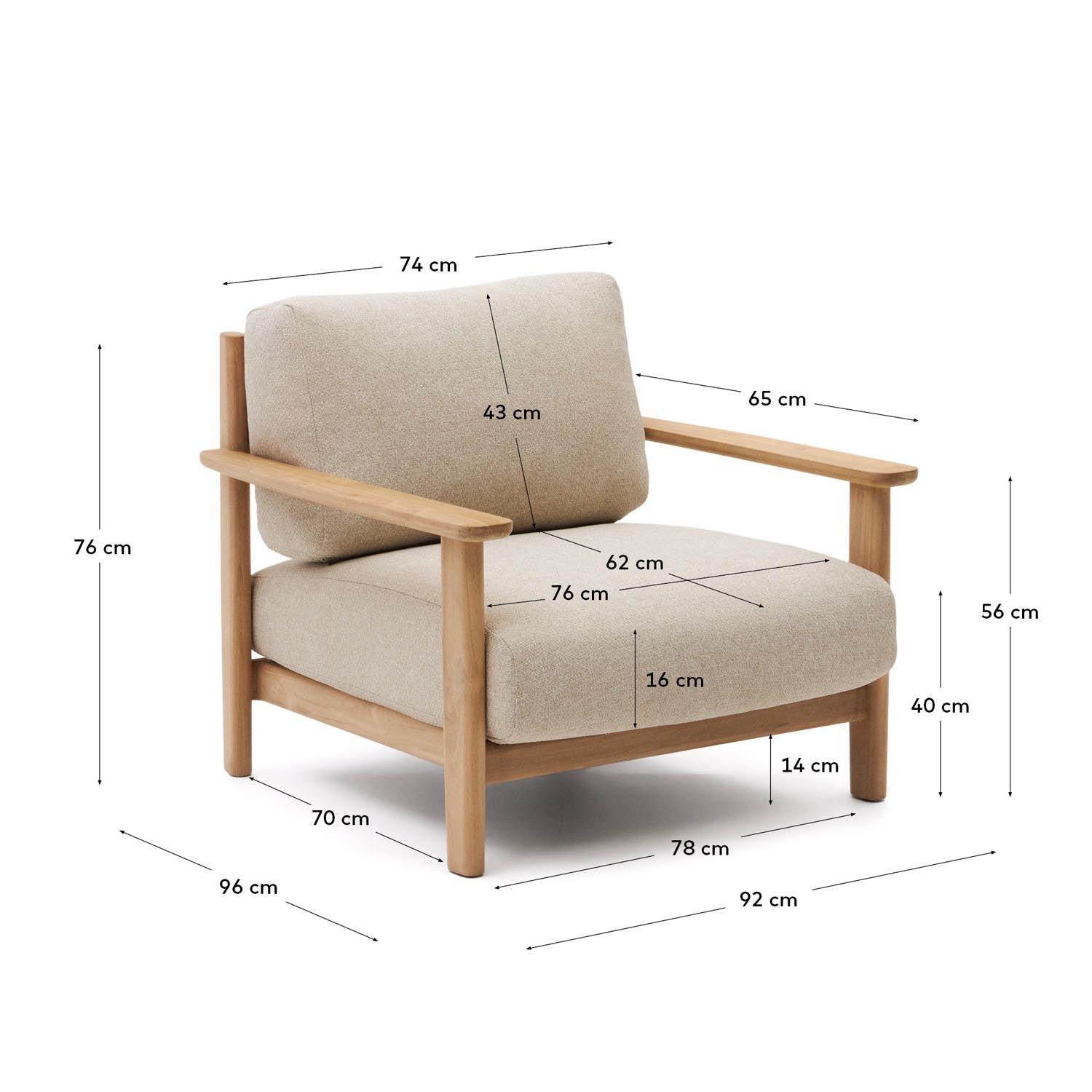 Tirant Sessel aus massivem Teakholz FSC 100% in Natur präsentiert im Onlineshop von KAQTU Design AG. Outdoor-Sessel ist von Kave Home