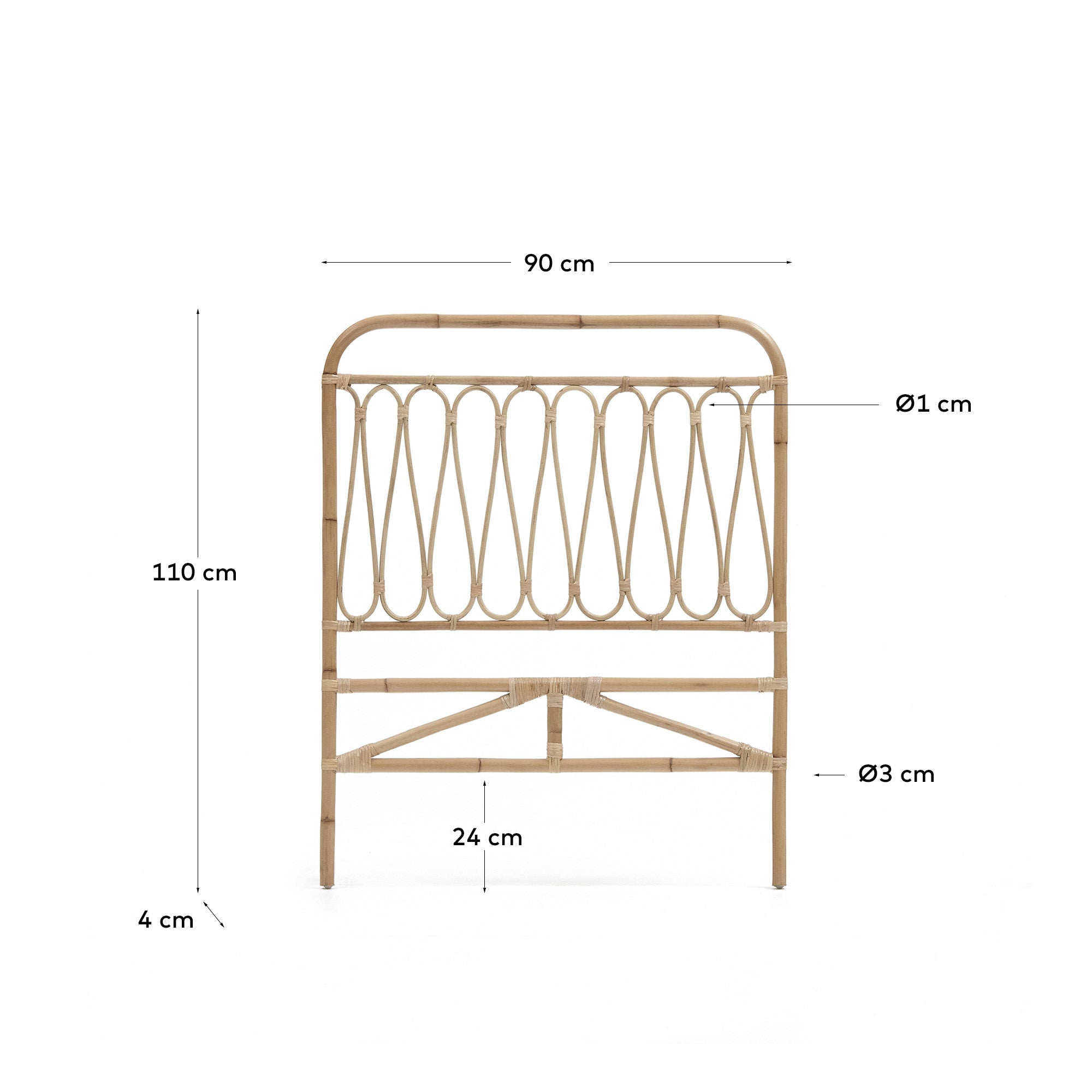 Caterina Bettkopfteil aus Rattan mit natürlichem Finish für Bett von 90 cm Breite in Braun präsentiert im Onlineshop von KAQTU Design AG. Zubehör Bett ist von Kave Home