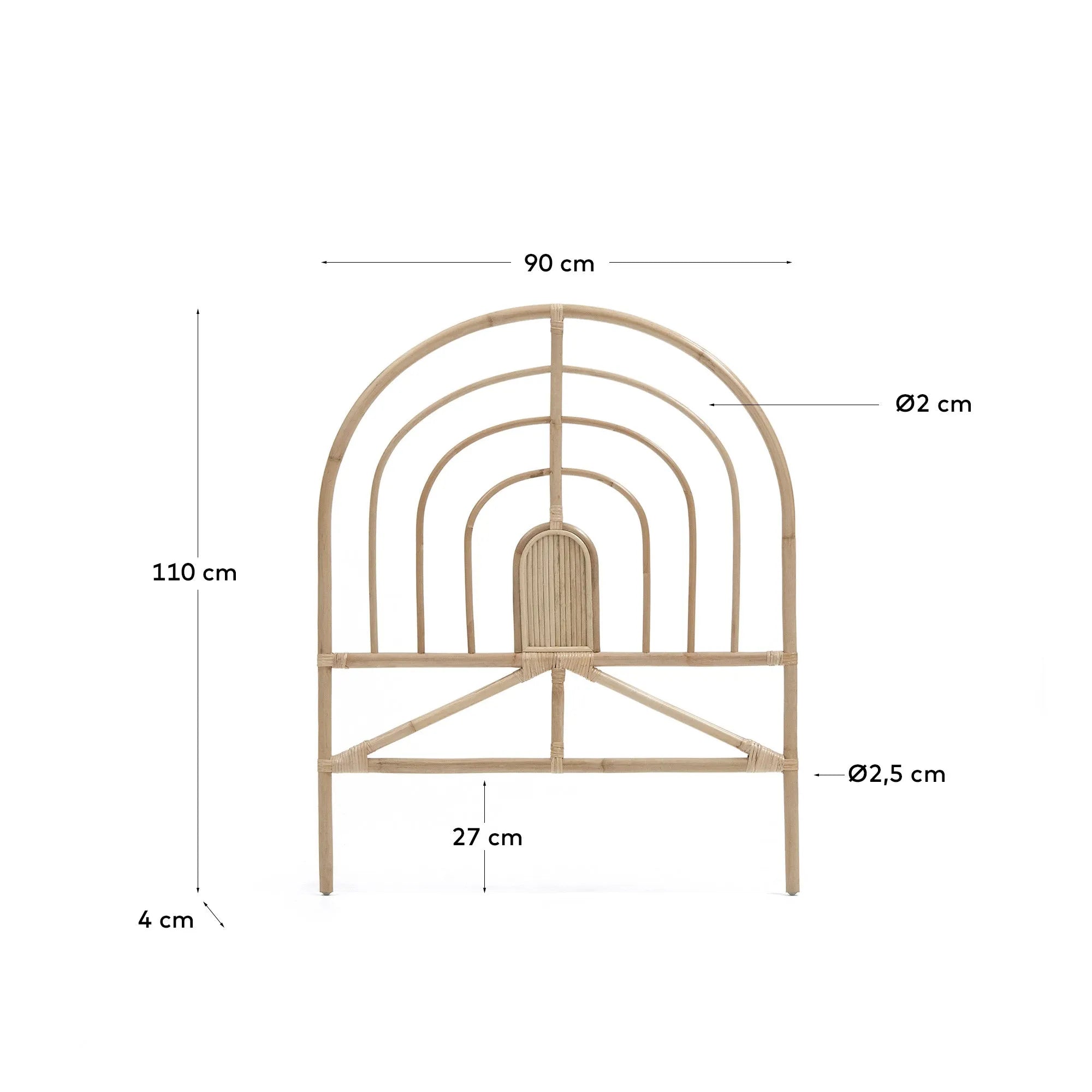 Elegantes Rattan-Kopfteil für 90 cm Betten, natürliches Finish, bringt Wärme und Stil in Ihr Schlafzimmer.