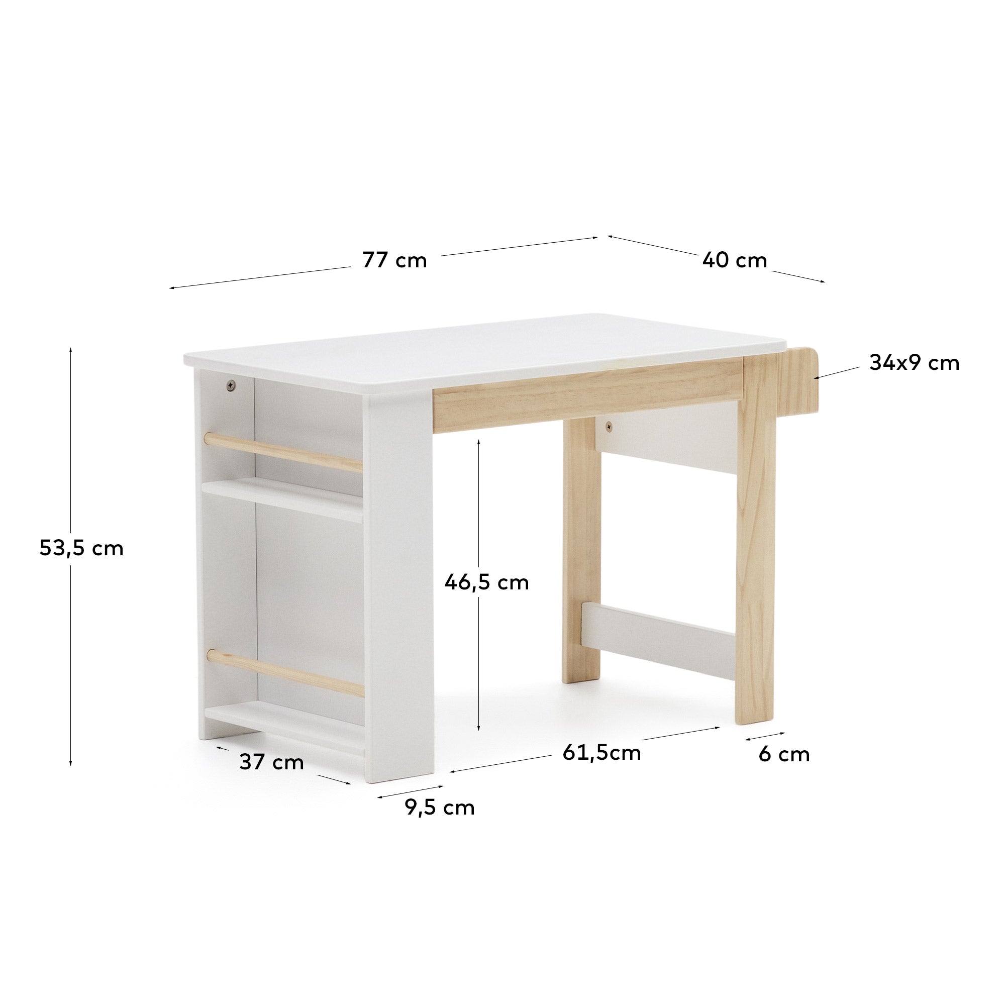 Serwa Schreibtisch aus weissem MDF Beine und Details in massiver Kiefer in Weiß präsentiert im Onlineshop von KAQTU Design AG. Schreibtisch ist von Kave Home