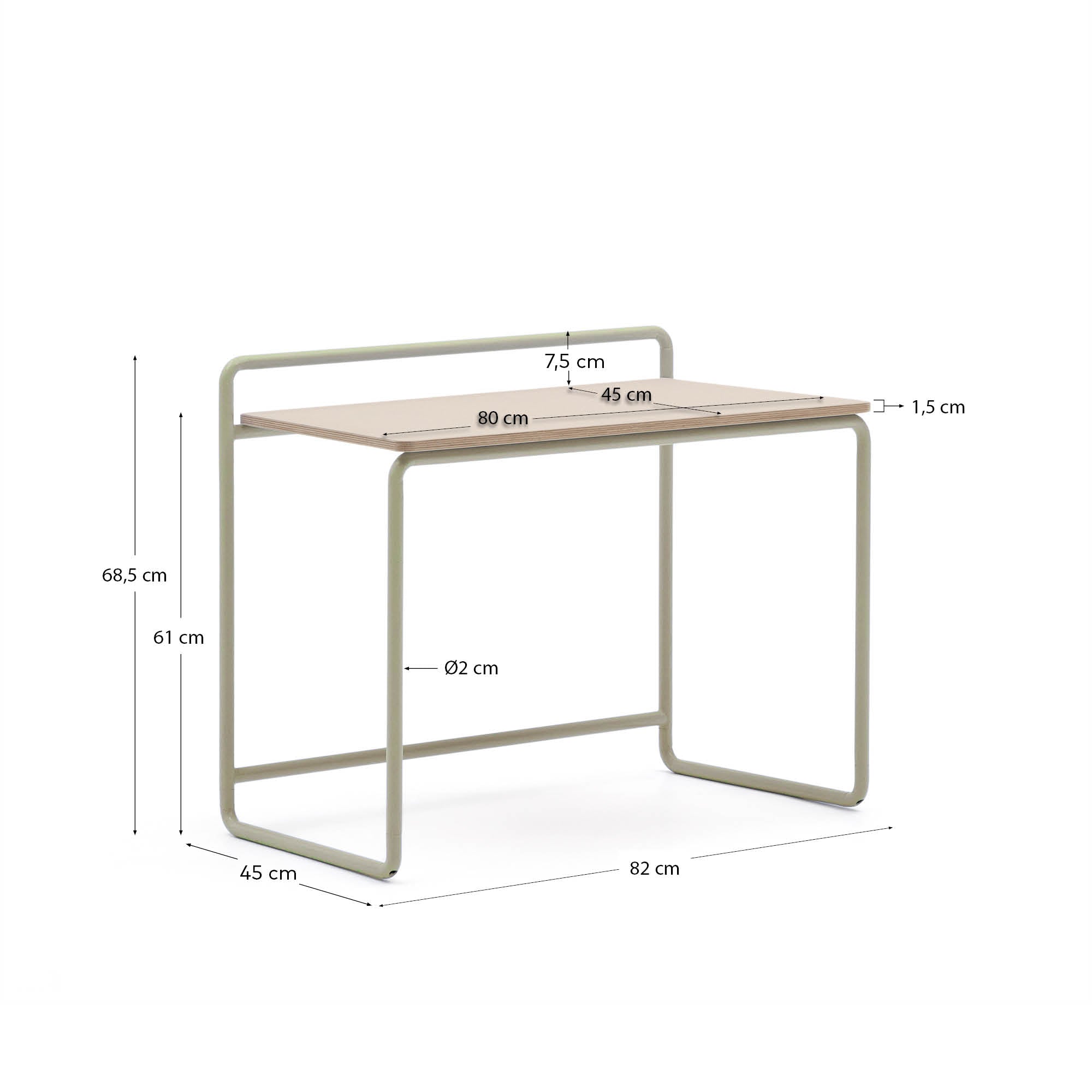 Schreibtisch Tinn aus Eschenfurnier und beigefarbener Metallstruktur 82 x 45 cm in Beige präsentiert im Onlineshop von KAQTU Design AG. Schreibtisch ist von Kave Home