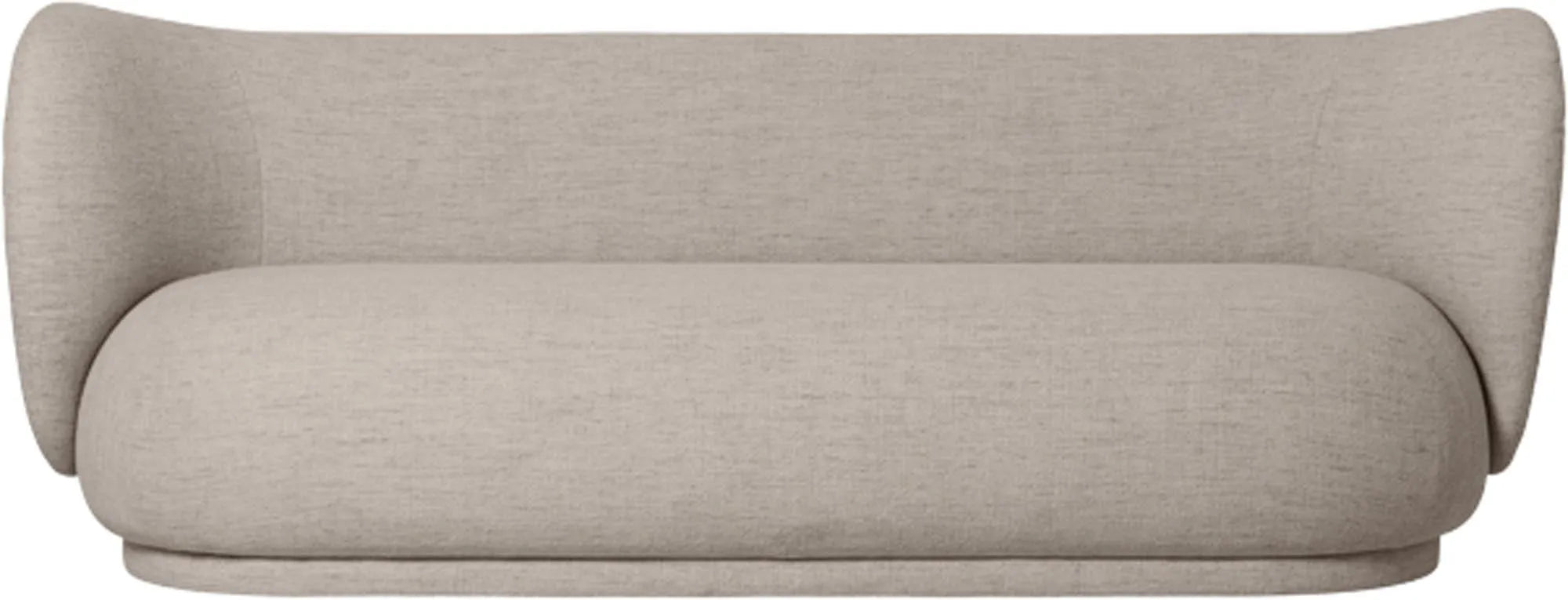 Elegantes Rico 3er Sofa in Sand, mit Bouclé-Polsterung, sanften Kurven und robustem Rahmen. Komfort trifft auf zeitloses Design.