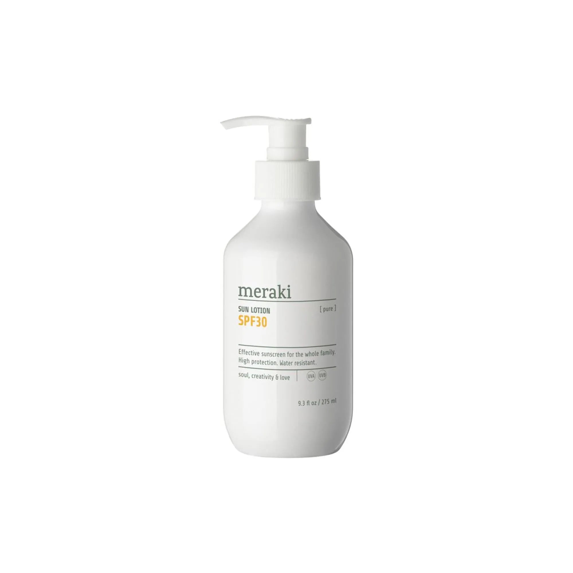 PURE Sun Lotion von Meraki: SPF 30, parfümfrei, wasserfest, vegan, ideal für empfindliche Haut. Schützt und pflegt mit Vitamin E.