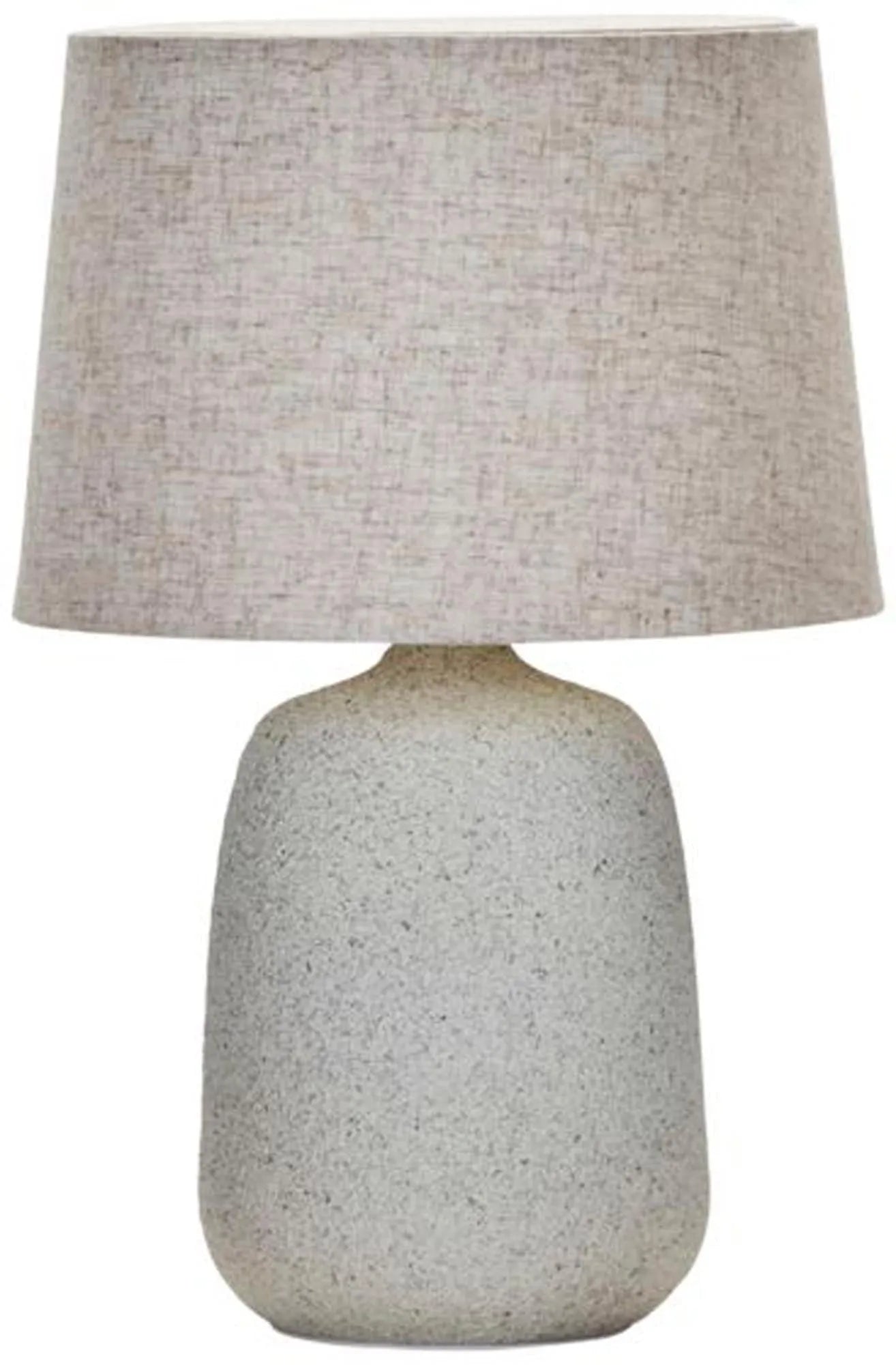 Tischlampe Tana: Steingutfuss & Stoffschirm, modern in Beige, Creme, Sand. Eleganz für Wohnzimmer & Beistelltisch.