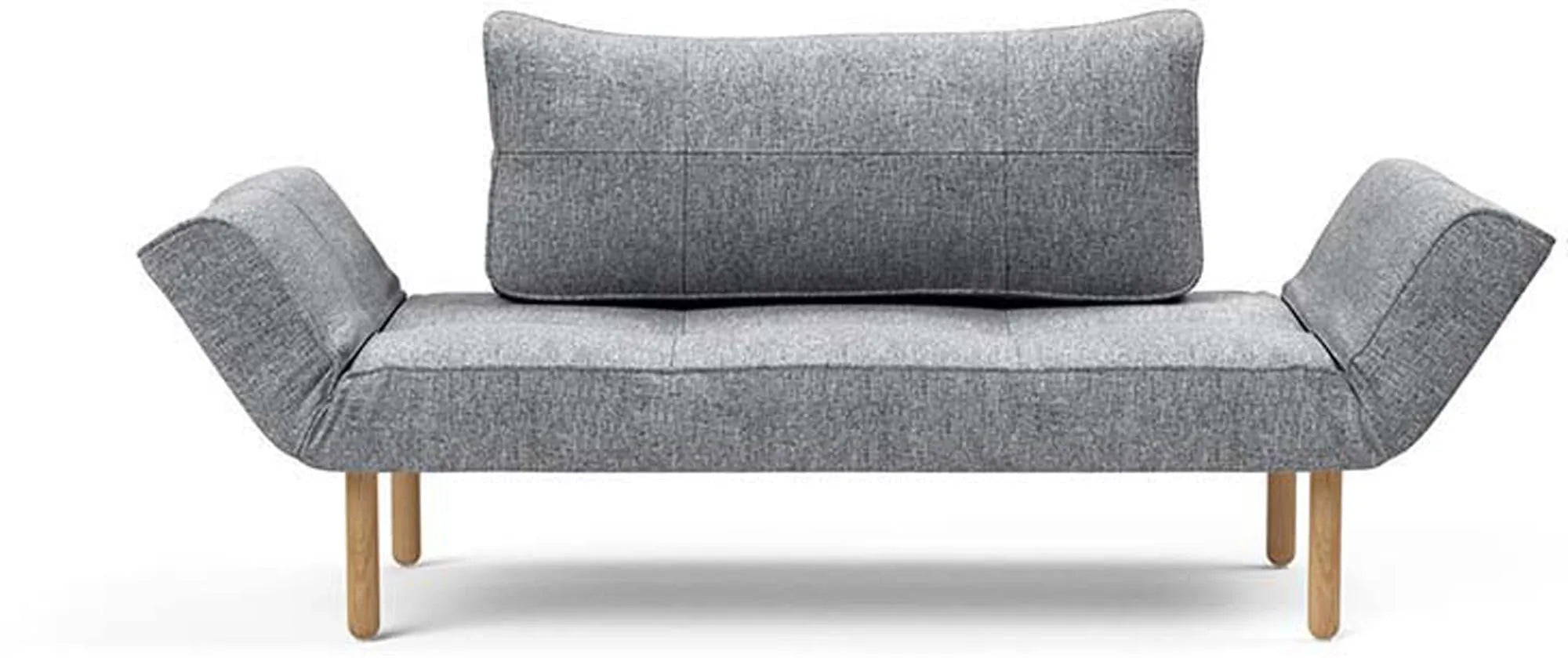 Das Zeal Klappsofa 200 Stem: stilvolles Design, anpassbare Matratzenfunktion, stabiler Metallrahmen, elegante Eichenfüße, vielseitig einsetzbar.