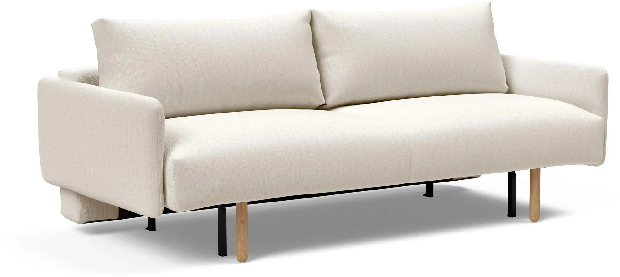 Das Frode Stem Bettsofa vereint skandinavisches Design, Komfort und Funktionalität mit hochwertigen Materialien wie Eiche und Stahl.