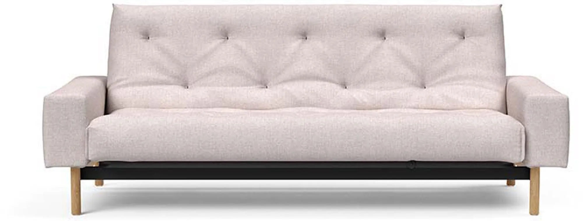 Elegantes Mimer Bettsofa Nordic: Skandinavisches Design, anpassbarer Schlafkomfort, robustes Stahlgestell, nachhaltige Eichenbeine.