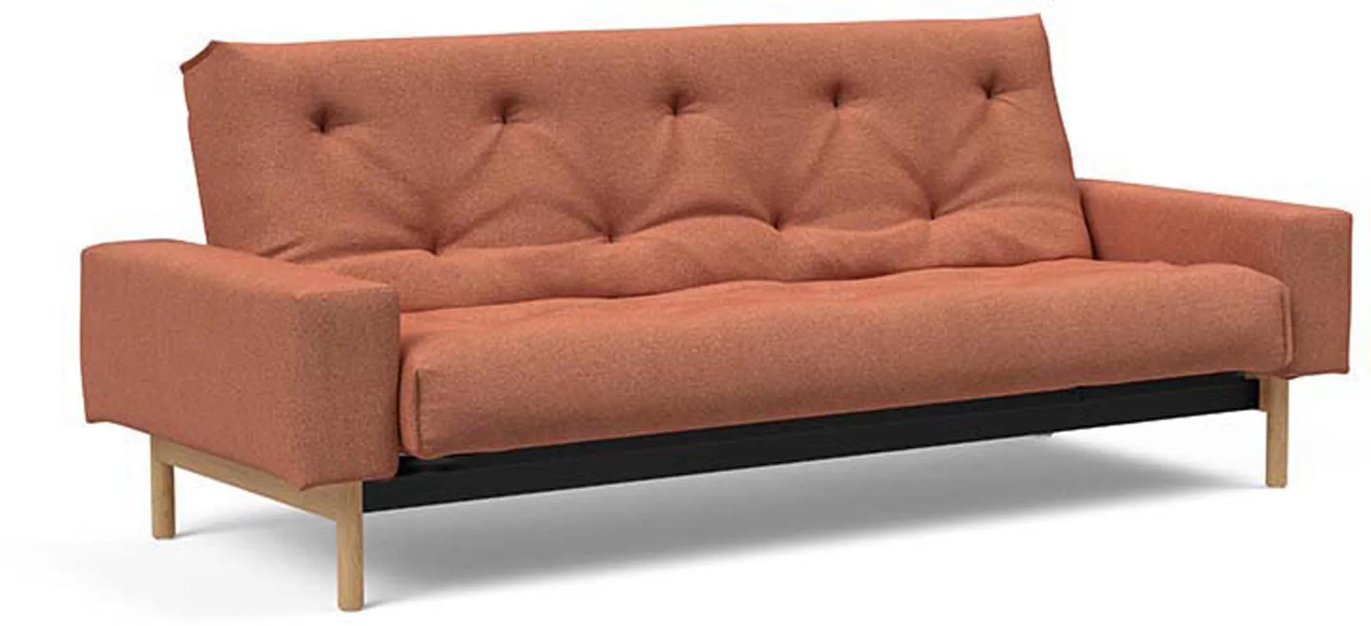 Elegantes Mimer Bettsofa Nordic: Skandinavisches Design, anpassbarer Schlafkomfort, robustes Stahlgestell, nachhaltige Eichenbeine.