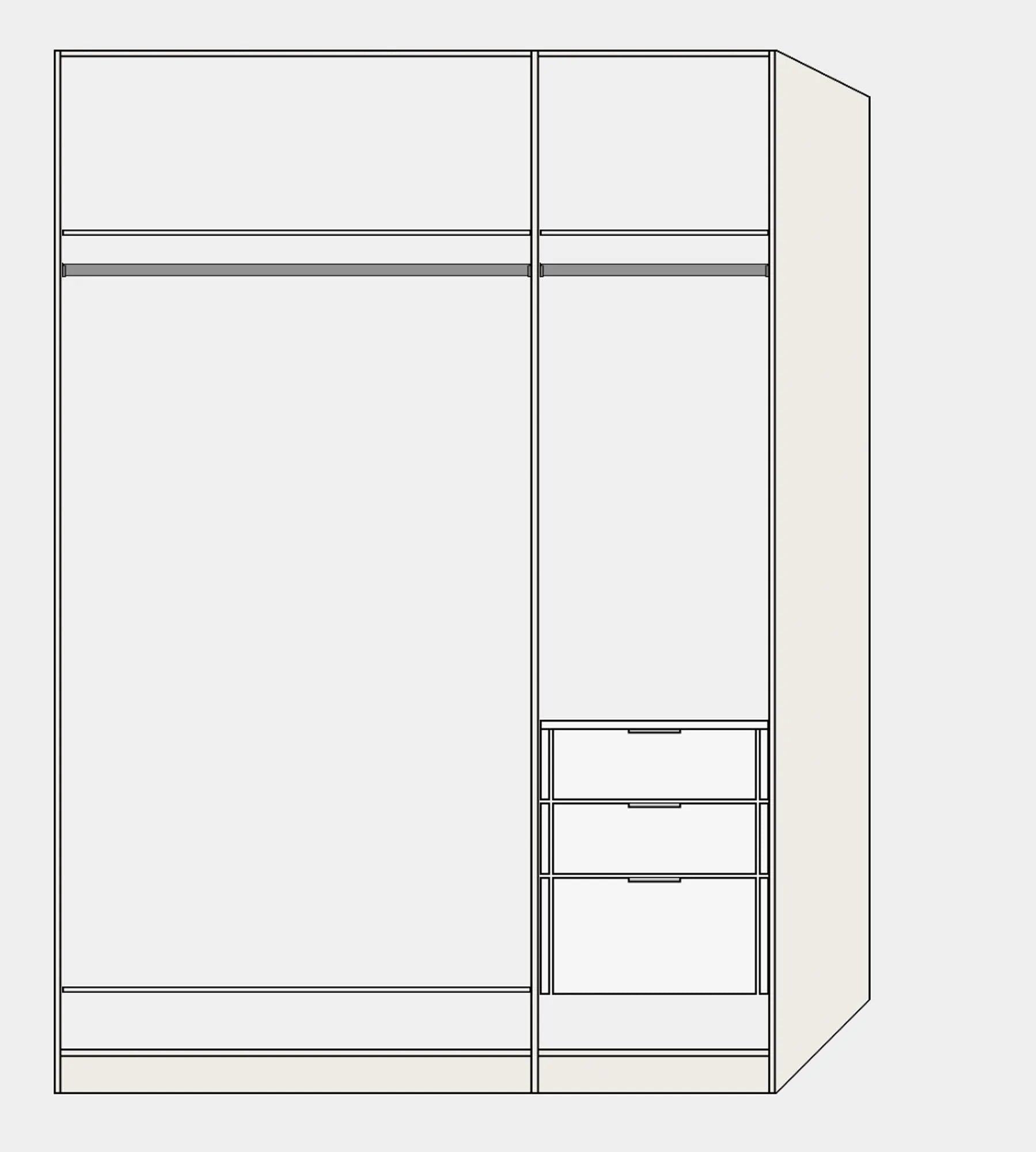 Drehtürenschrank 3türig Cremeweiss / Spiegel mit Zubehör - KAQTU Design