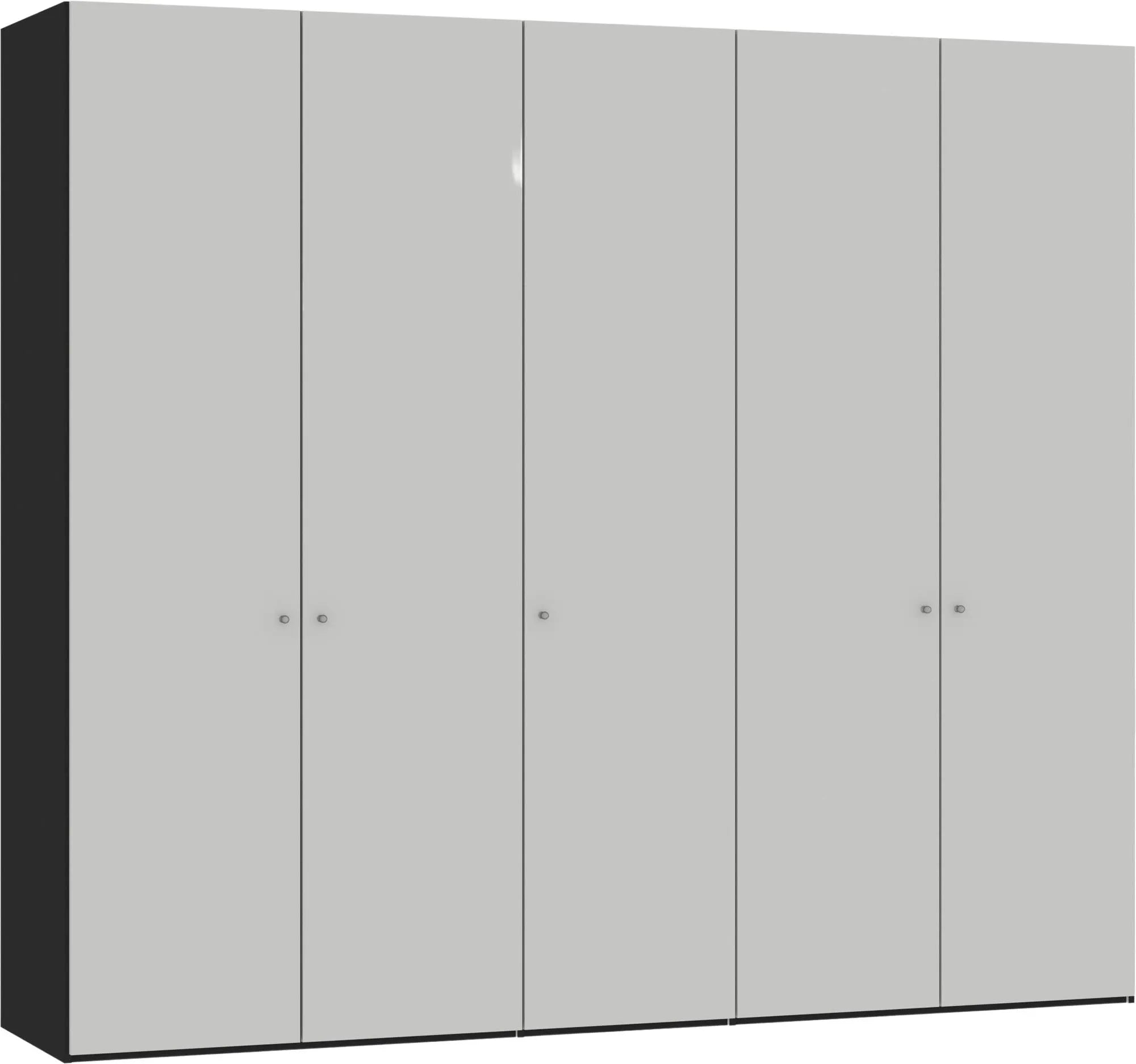 Eleganter 5-türiger Drehtürenschrank in Hellgrau von Jutzler: Funktional, individuell konfigurierbar, stabil und einfach aufzubauen.