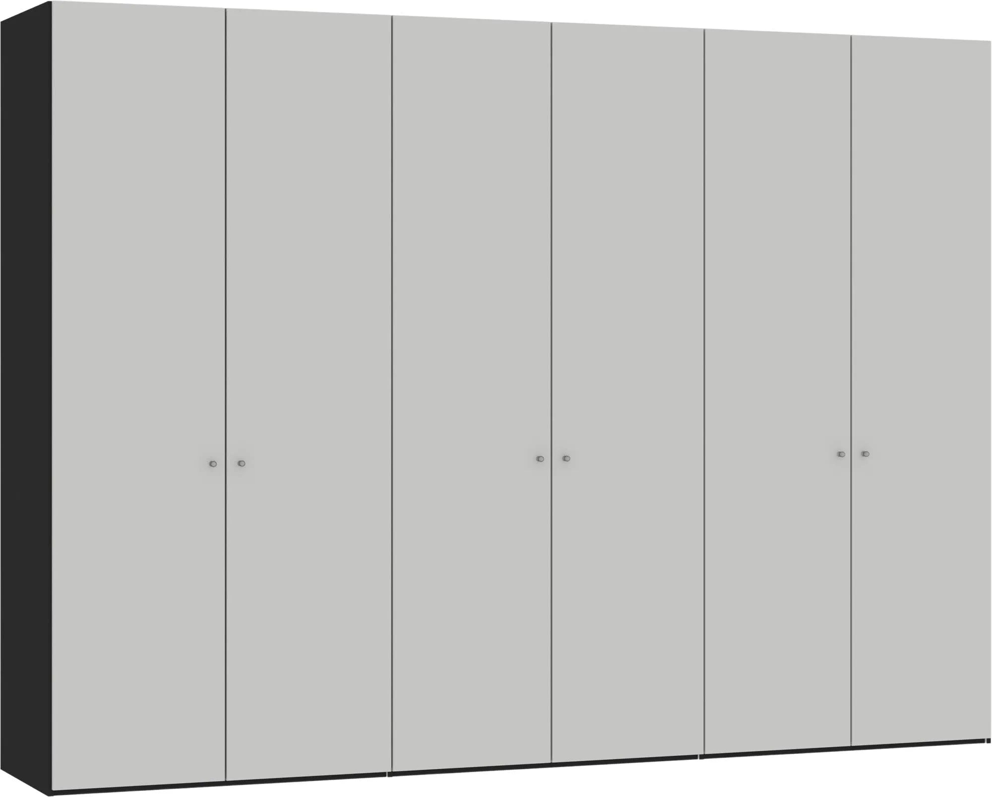 Eleganter 6-türiger Drehtürenschrank in Hellgrau von Jutzler, individuell konfigurierbar, stabil und funktional.