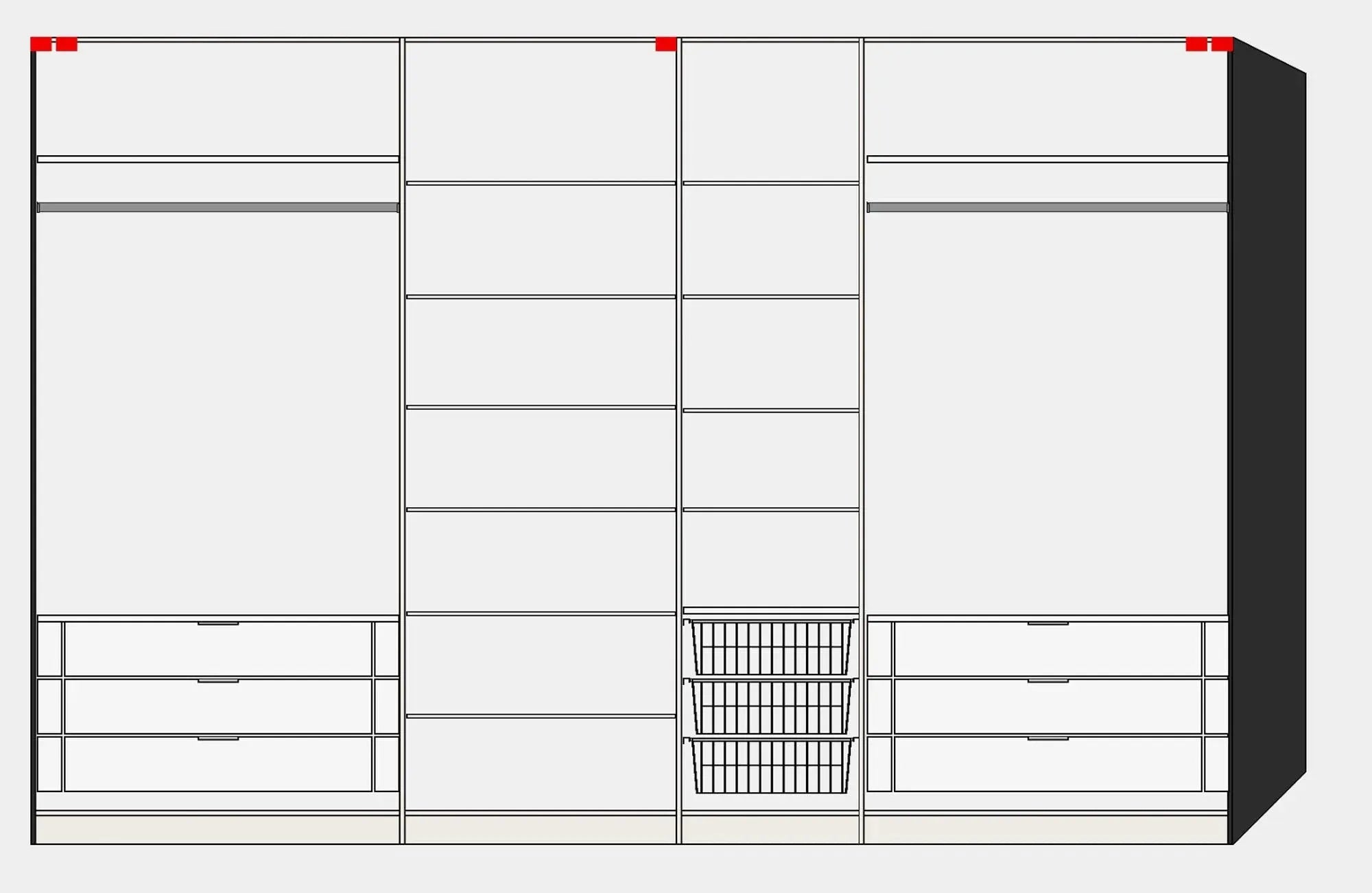 Schwebetürenschrank XXL Premiumweiss/Spiegel mit Zubehör - KAQTU Design