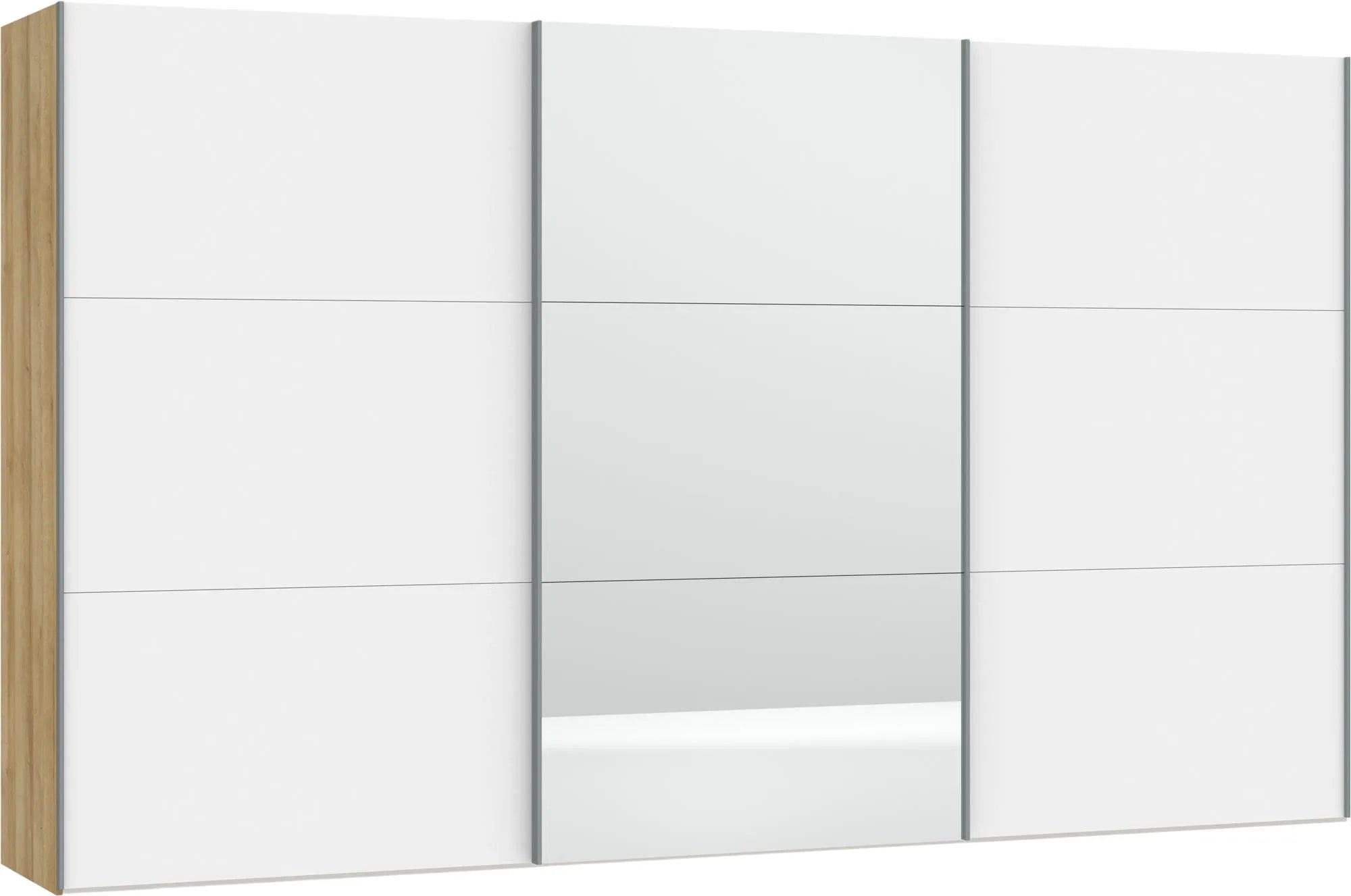 Schwebetürenschrank XXXL Premiumweiss/Spiegel mit Zubehör, Schiebetürenschrank, KAQTU Design