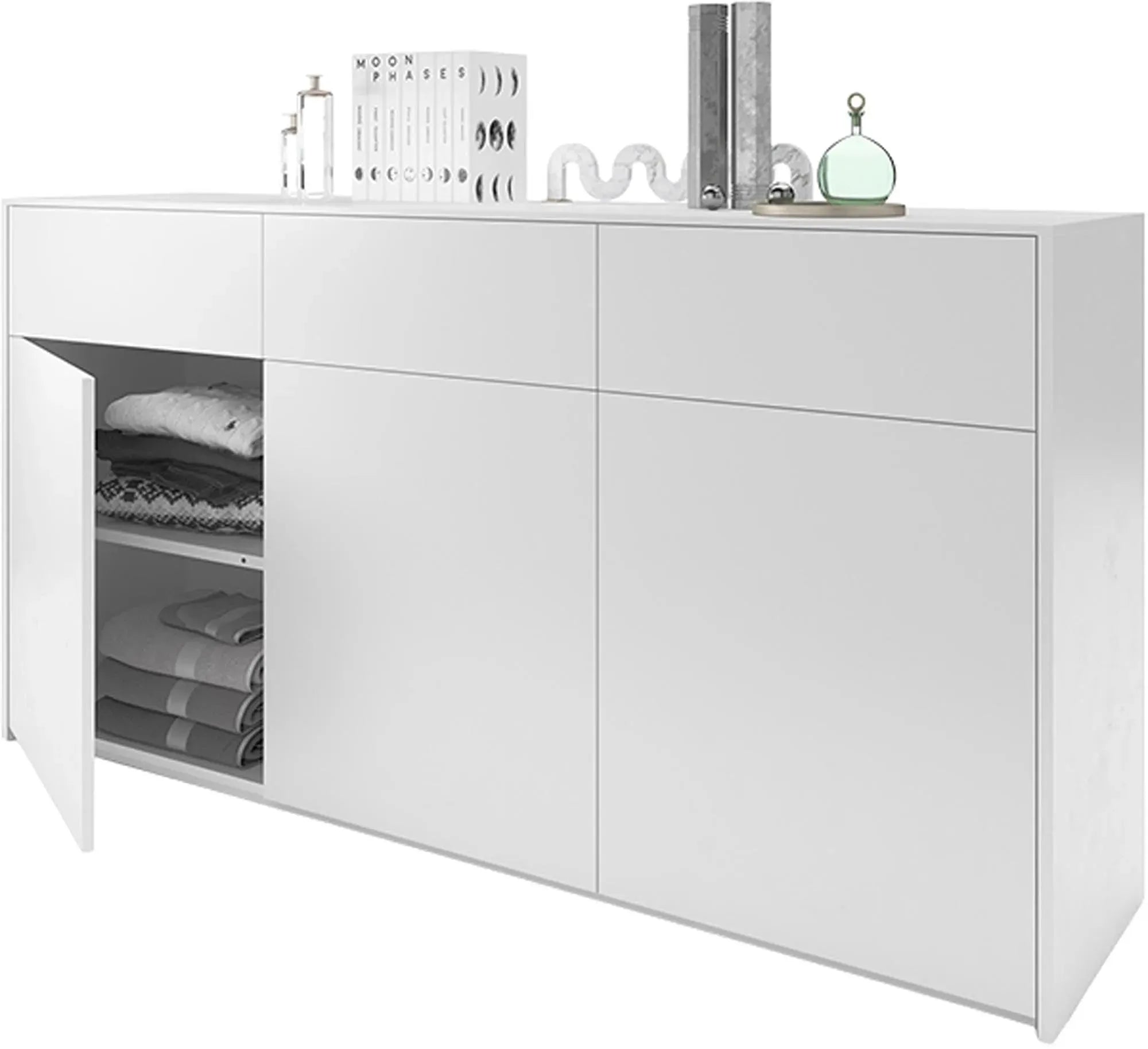 Elegantes Sideboard 180/V3: Funktionalität trifft modernes Design. Viel Stauraum, langlebiges Melamin, zeitloser Stil.