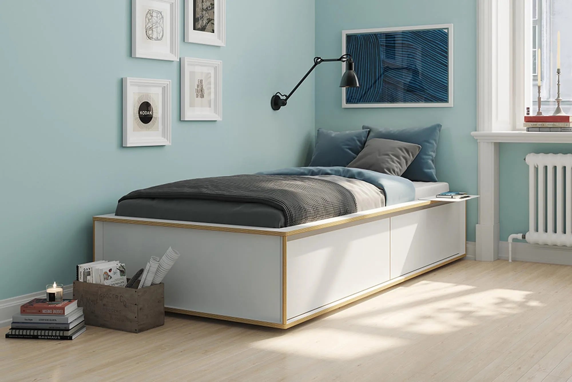 Elegantes SPAZE Bett: Schlichte Ästhetik für moderne Schlafzimmer.