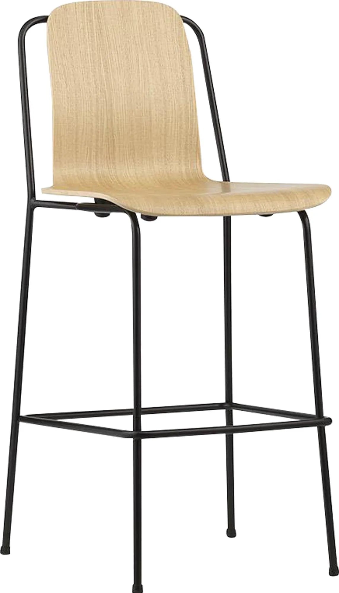 Der Studio Barstuhl von Normann Copenhagen besticht durch sein grafisches Design mit schlankem Stahlrahmen und geformter Schale, ideal für vielseitige Räume.