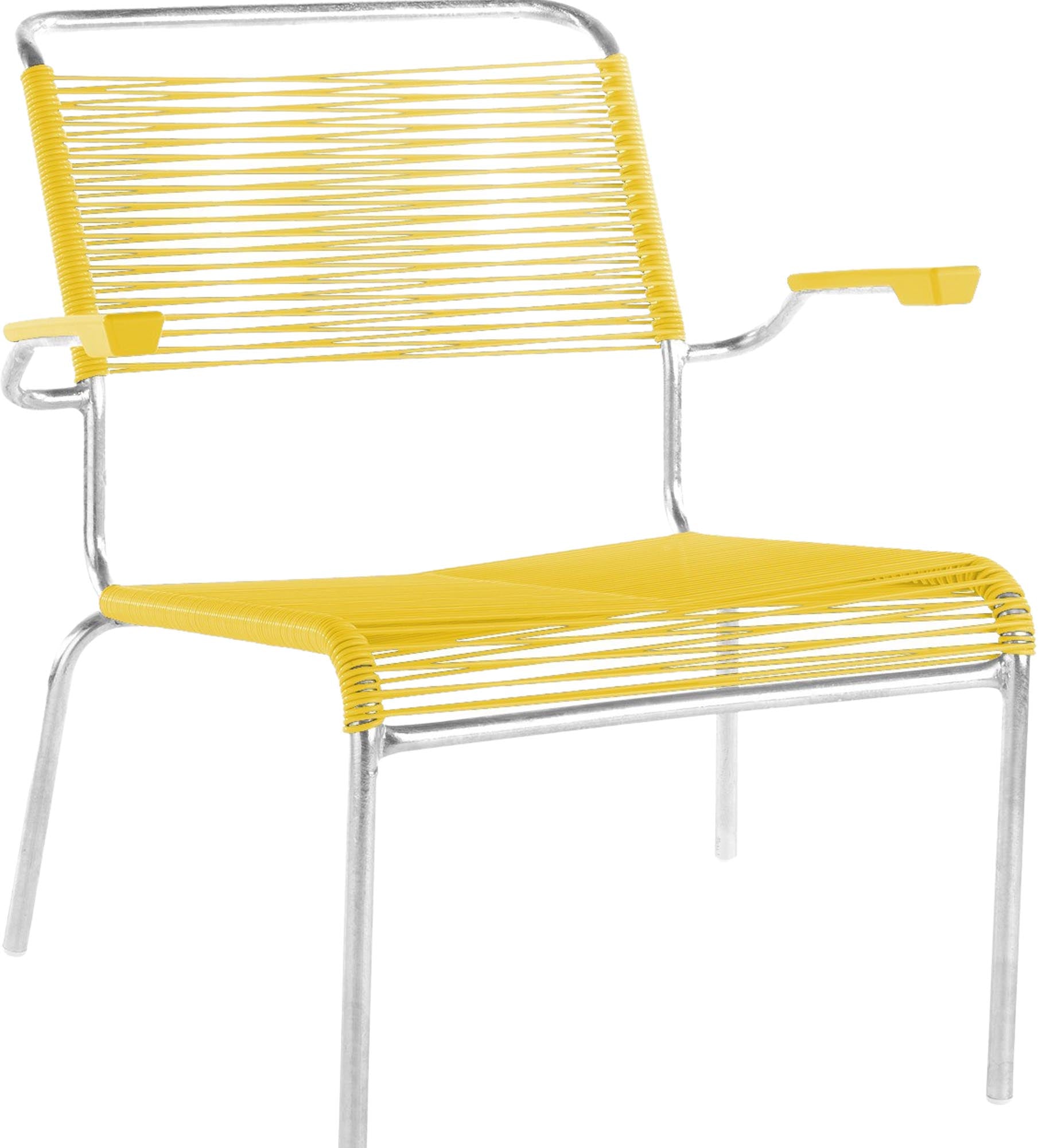 Säntis Lounger Spaghetti mit Armlehne in Gelb / Feuerverzinkt präsentiert im Onlineshop von KAQTU Design AG. Outdoor-Sessel ist von Schaffner