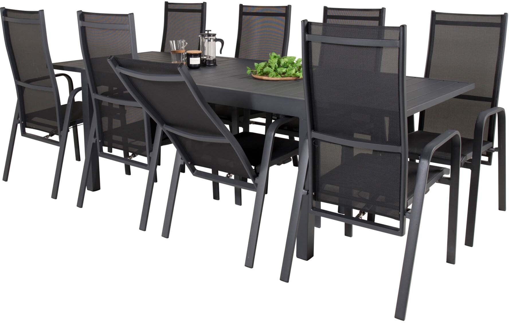 Marbella Outdoor-Tischset + Copacabana Recliner 240cm/8St. in Schwarz präsentiert im Onlineshop von KAQTU Design AG. Gartentischset ist von Venture Home