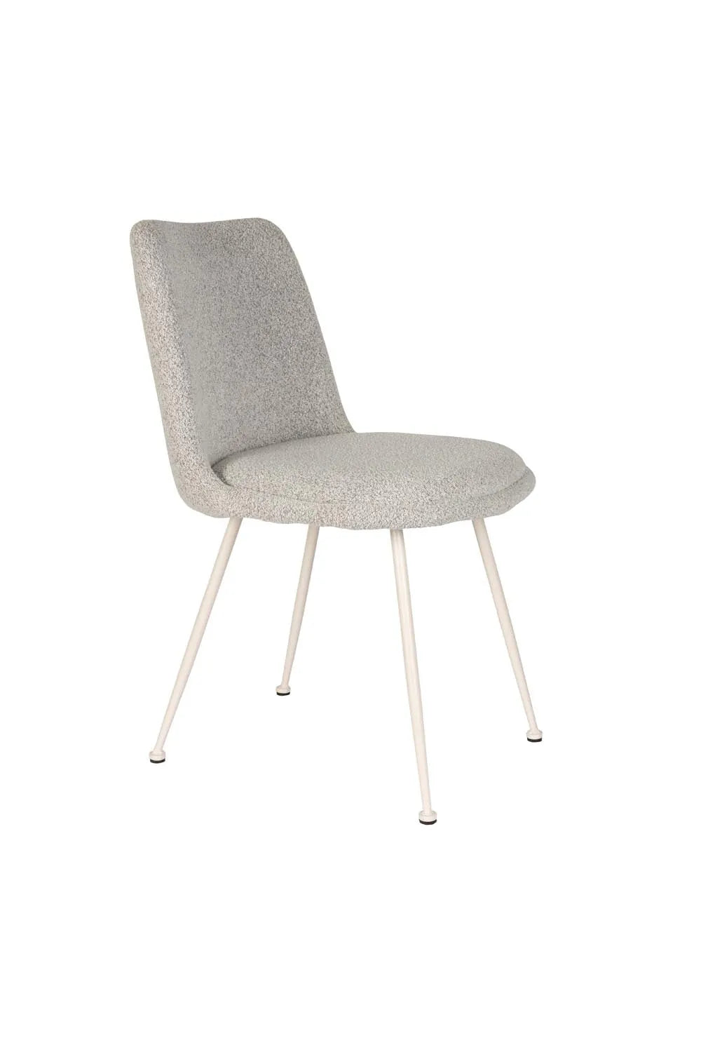 Der Fijs-Stuhl in Taupe von White Label Living: Modernes Design, stabiler Stahlrahmen, weiche Bouclé-Polsterung, ideal für Esszimmer.