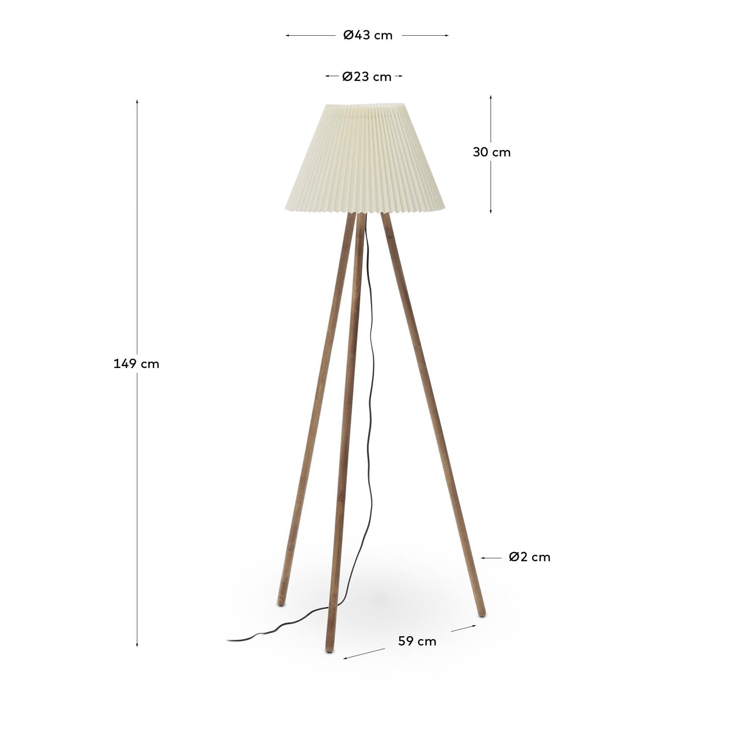 Benicarlo Stehlampe aus Kautschukholz mit natürlichem Finish und Beige in Beige präsentiert im Onlineshop von KAQTU Design AG. Stehleuchte ist von Kave Home