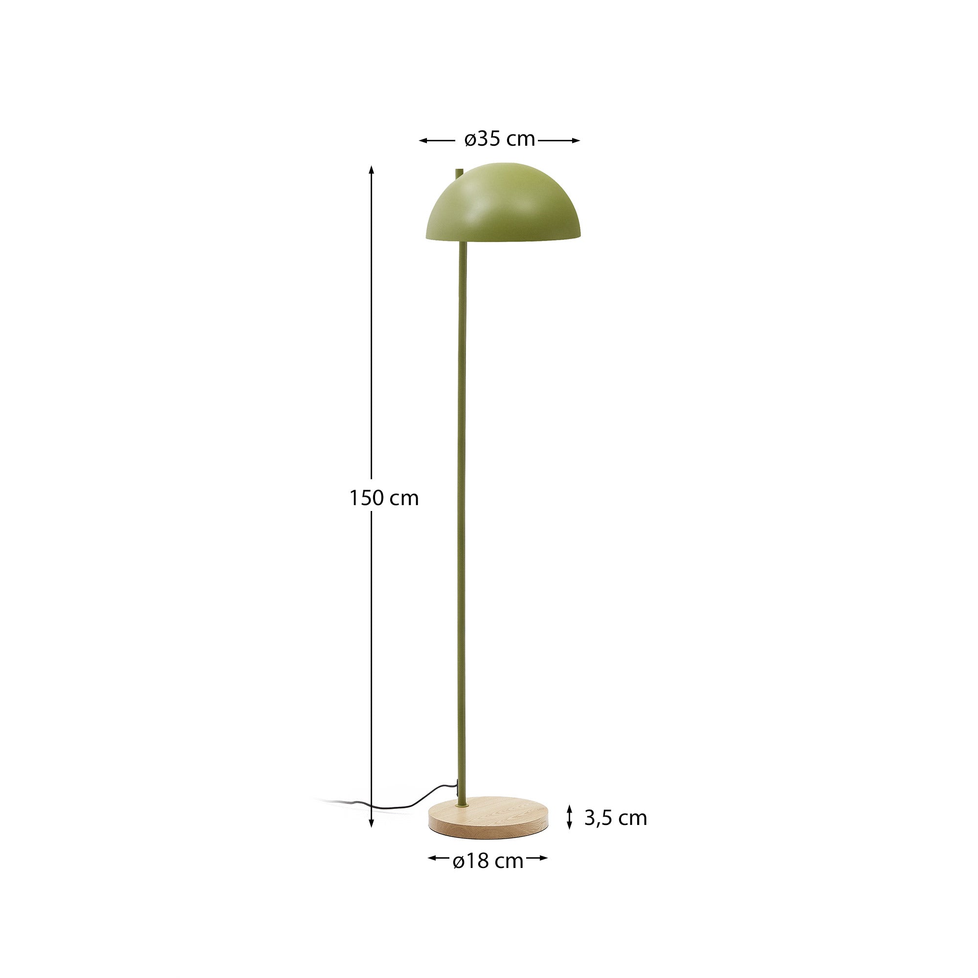 Catlar Stehlampe aus Eschenholz und Metall mit grünem Lackfinish in Grün präsentiert im Onlineshop von KAQTU Design AG. Stehleuchte ist von Kave Home