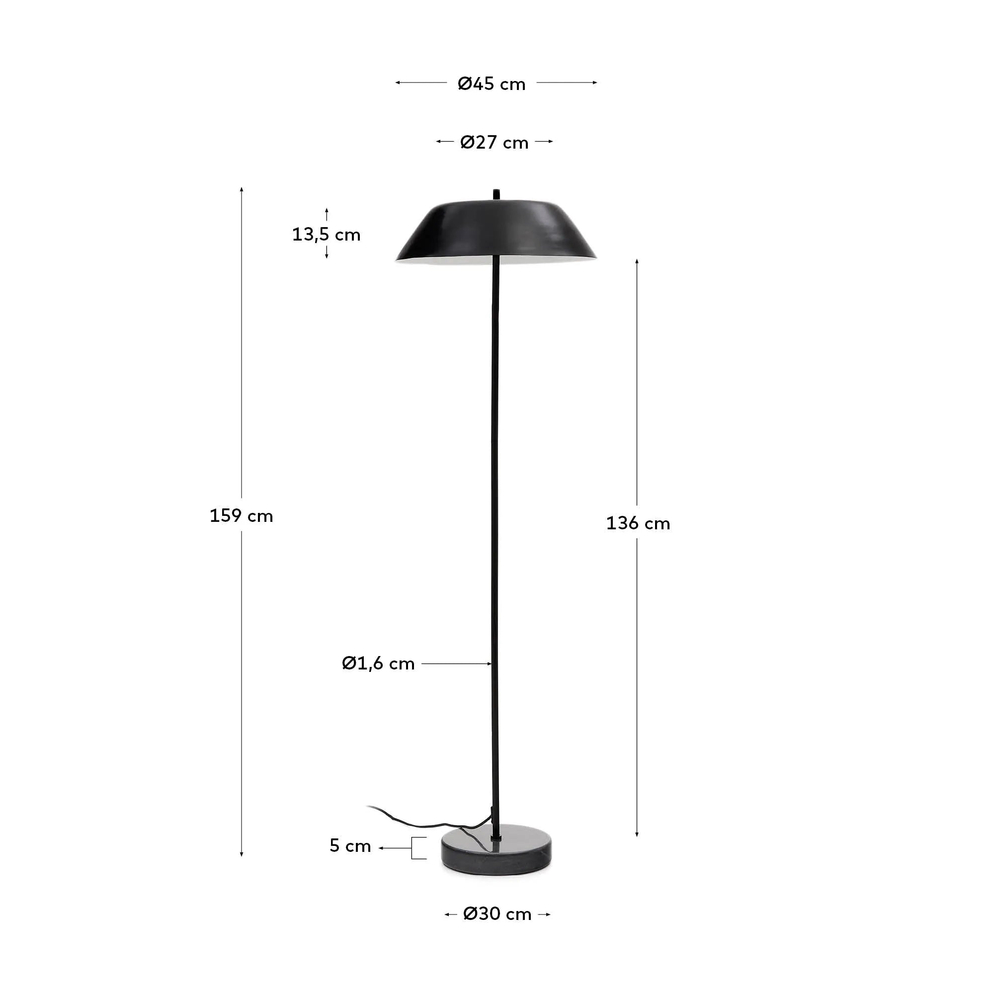 Elegante Stehlampe aus schwarzem Marmor und Metall, minimalistisch und vielseitig, ideal für stilvolle Akzente.