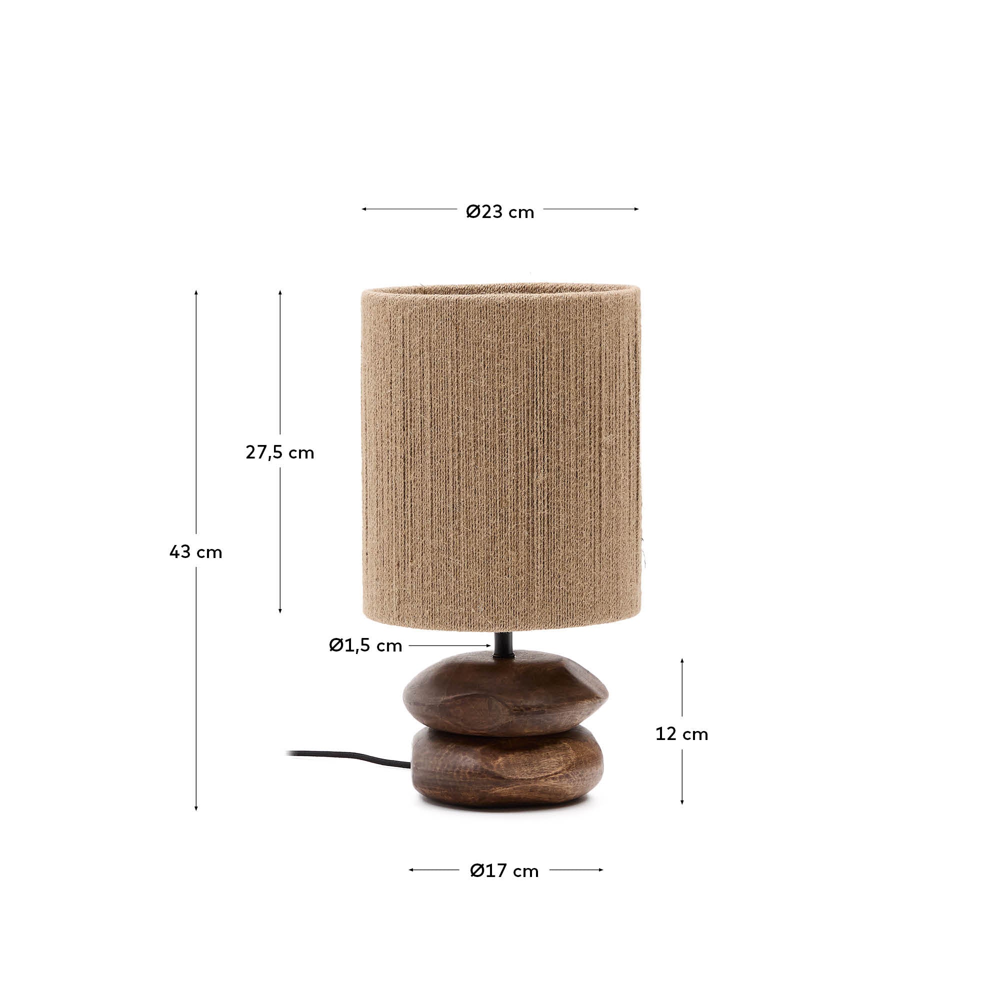 Tischleuchte Kor aus Akazienholz mit dunklem Finish und Jute in Natur präsentiert im Onlineshop von KAQTU Design AG. Tischleuchte ist von Kave Home