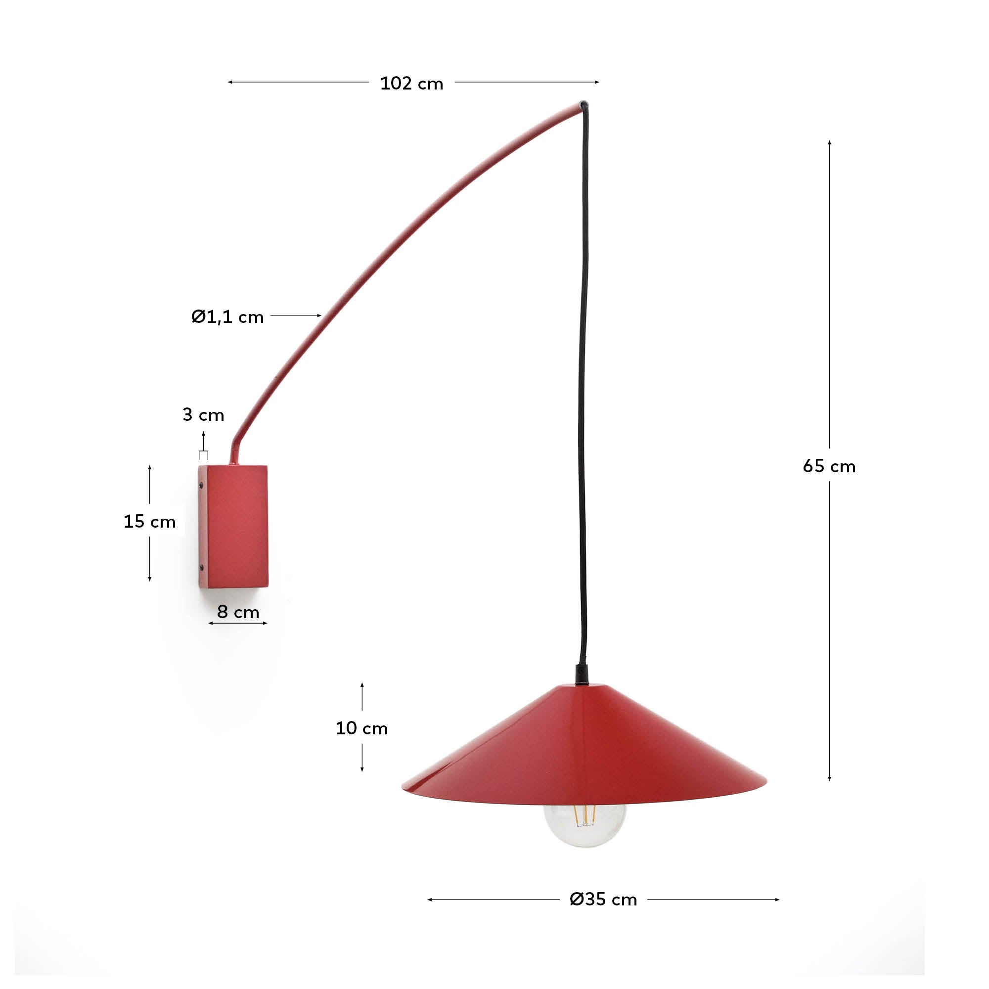 Wandleuchte Kally aus Metall mit rot lackiertem Finish in Rot präsentiert im Onlineshop von KAQTU Design AG. Wandleuchte ist von Kave Home