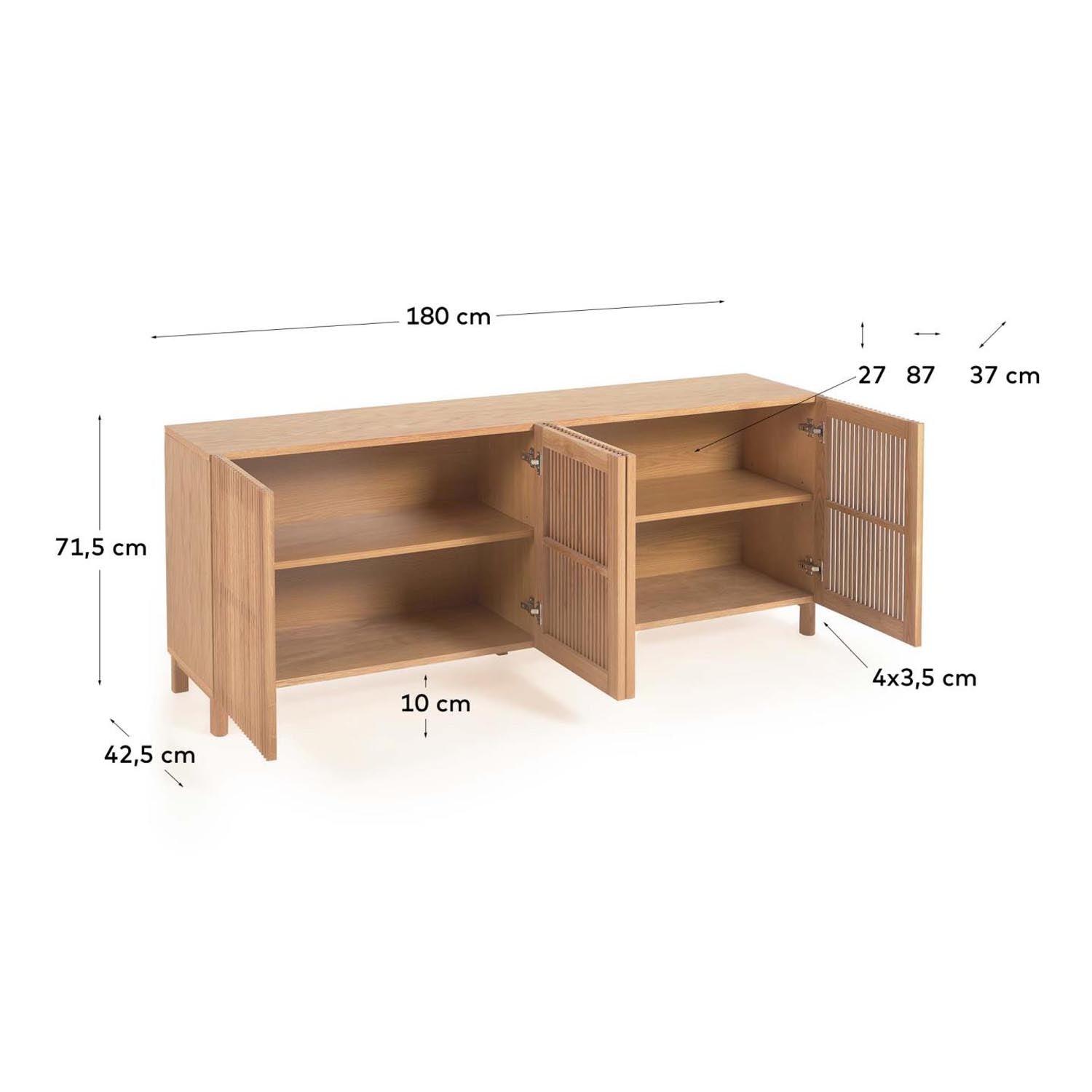 Beyla Sideboard 4 Türen massive Eiche und Furnier 180 x 71,5 cm FSC 100% in Natur präsentiert im Onlineshop von KAQTU Design AG. Sideboard ist von Kave Home