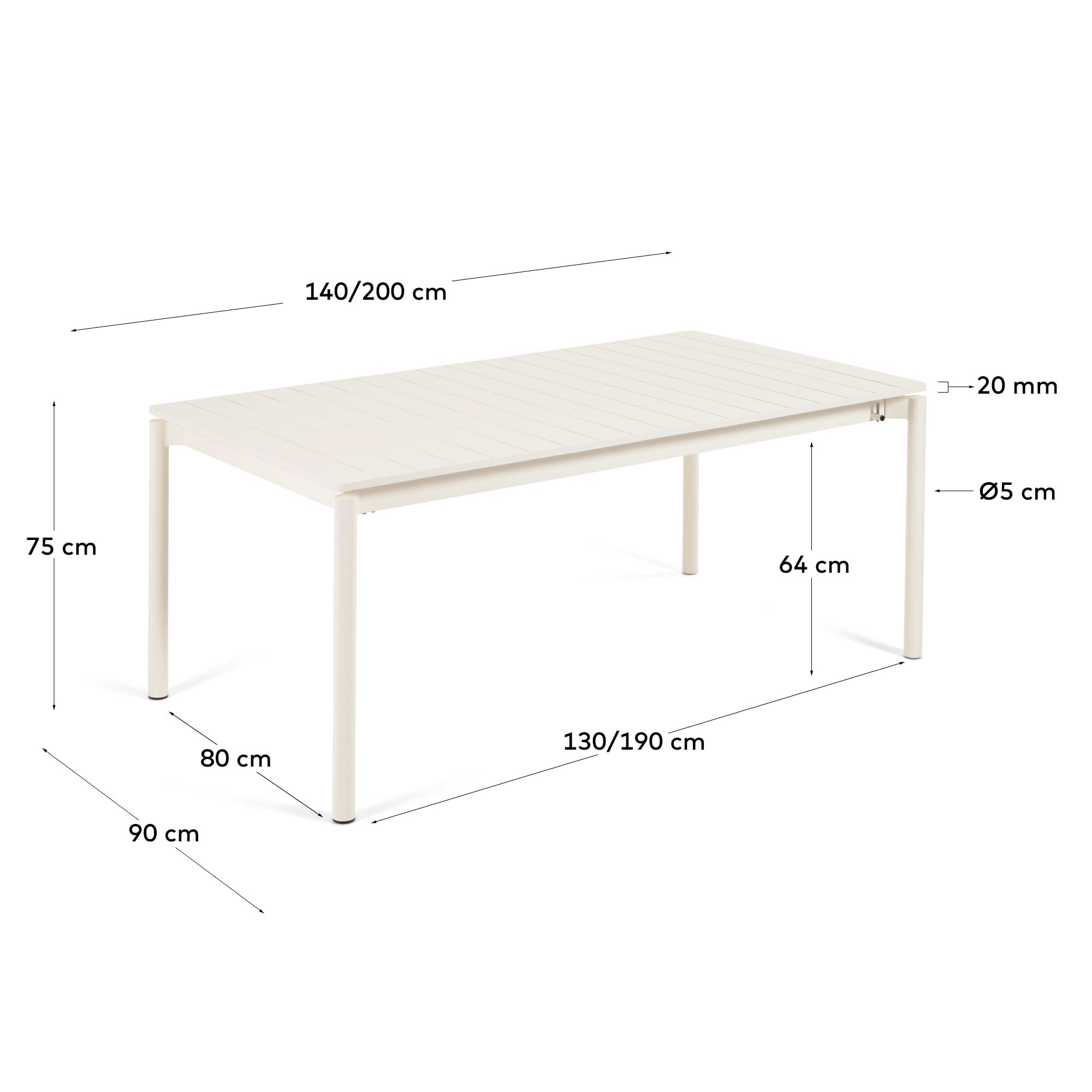 Zaltana Ausziehtisch für den Aussenbereich aus Aluminium mit naturfarbenem Finish 140 (200) x 100 cm in Ecru präsentiert im Onlineshop von KAQTU Design AG. Gartentisch ist von Kave Home