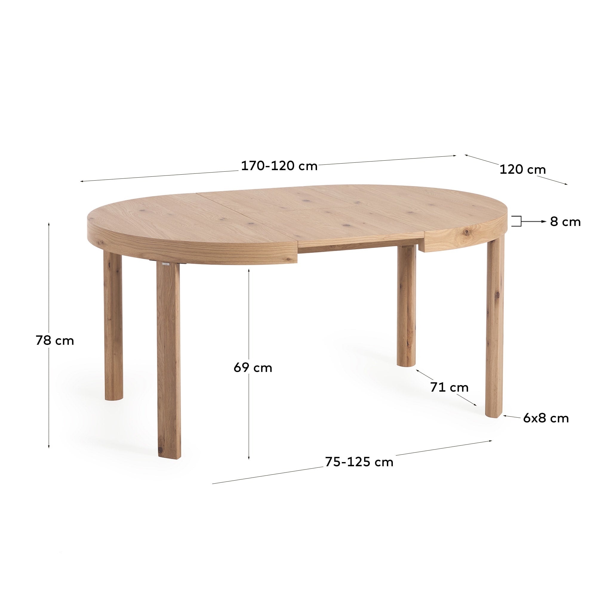 Runder Ausziehtisch aus Eichenfurnier und Beine in Massivholz Ø120(170) x 120 cm in Braun präsentiert im Onlineshop von KAQTU Design AG. Esstisch ist von Kave Home