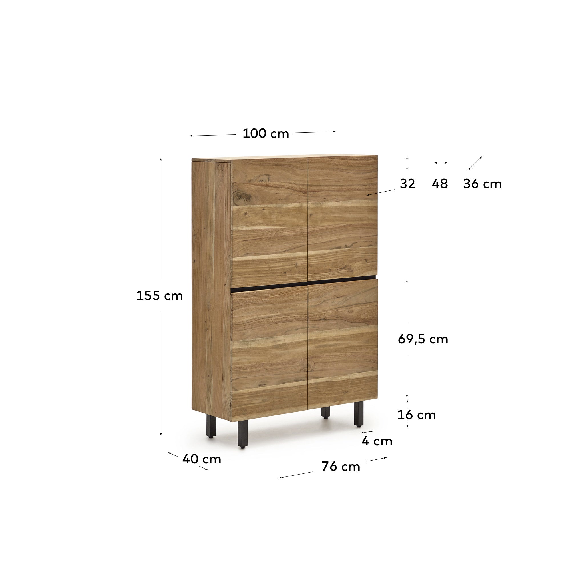 Hohes Sideboard Uxue aus massivem Akazienholz mit natürlichem Finish 100 x 155 cm in Braun präsentiert im Onlineshop von KAQTU Design AG. Sideboard ist von Kave Home