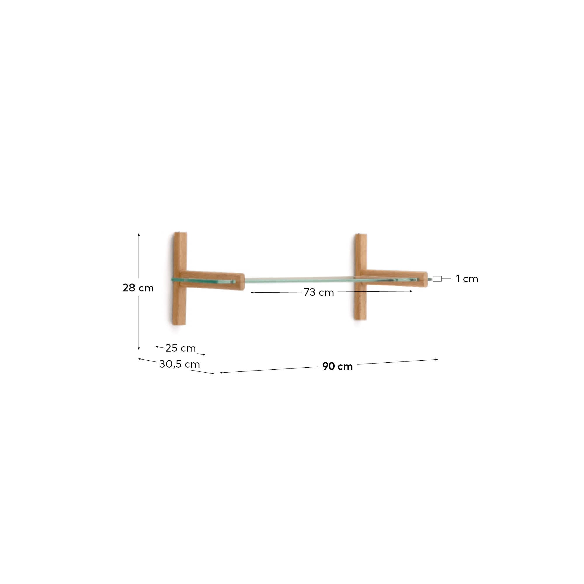 Modulares Regal Sitra 1 Regalbrett aus Glas und massivem Eichenholz 90 cm FSC Mix Credit in Natur präsentiert im Onlineshop von KAQTU Design AG. Wandregal ist von Kave Home