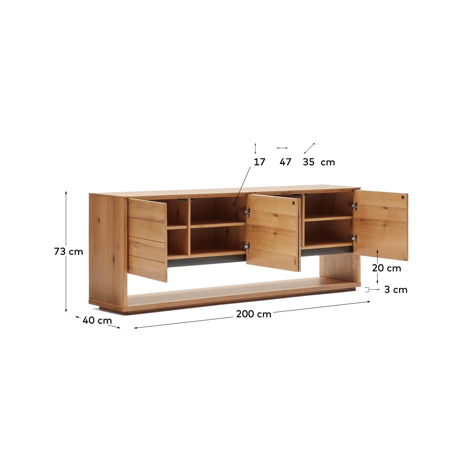 Alguema Sideboard 4 Türen mit Eichenfurnier und natürlichem Finish 200 x 74 cm in Natur präsentiert im Onlineshop von KAQTU Design AG. Sideboard ist von Kave Home