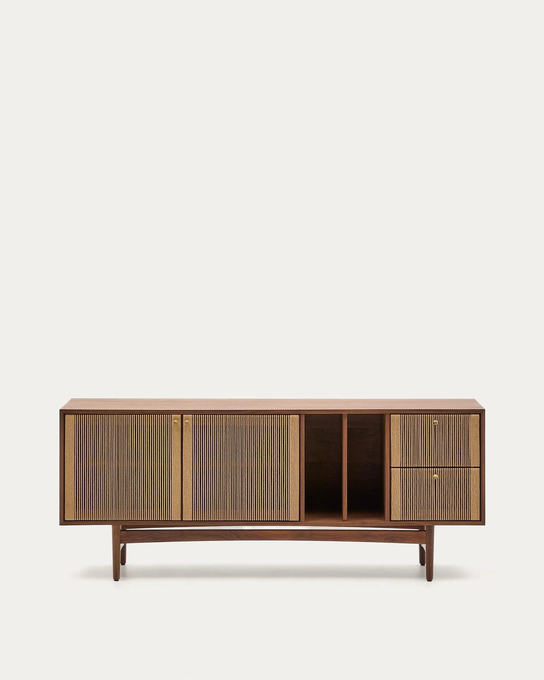 Elegantes Sideboard Elan aus Nussholz, 2 Türen, 2 Schubladen, Seildetails, FSC-zertifiziert, 180x73cm, für AR geeignet.