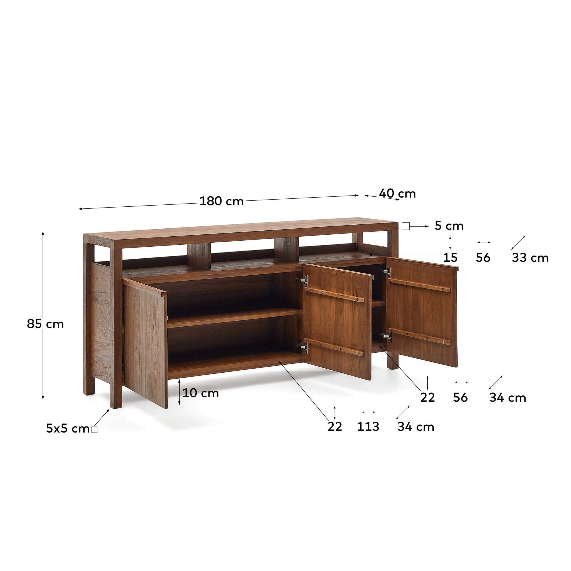 Sashi Sideboard aus massivem Teakholz 180 x 85 cm in Braun präsentiert im Onlineshop von KAQTU Design AG. Sideboard ist von Kave Home