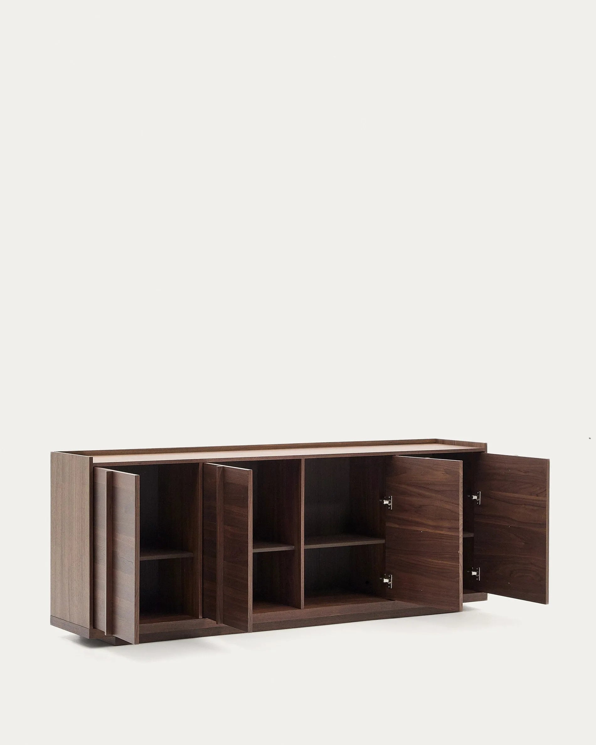 Elegantes Sideboard aus Walnussfurnier, inspiriert von Shoji-Türen, bietet stilvollen Stauraum mit umweltfreundlichem Holz.